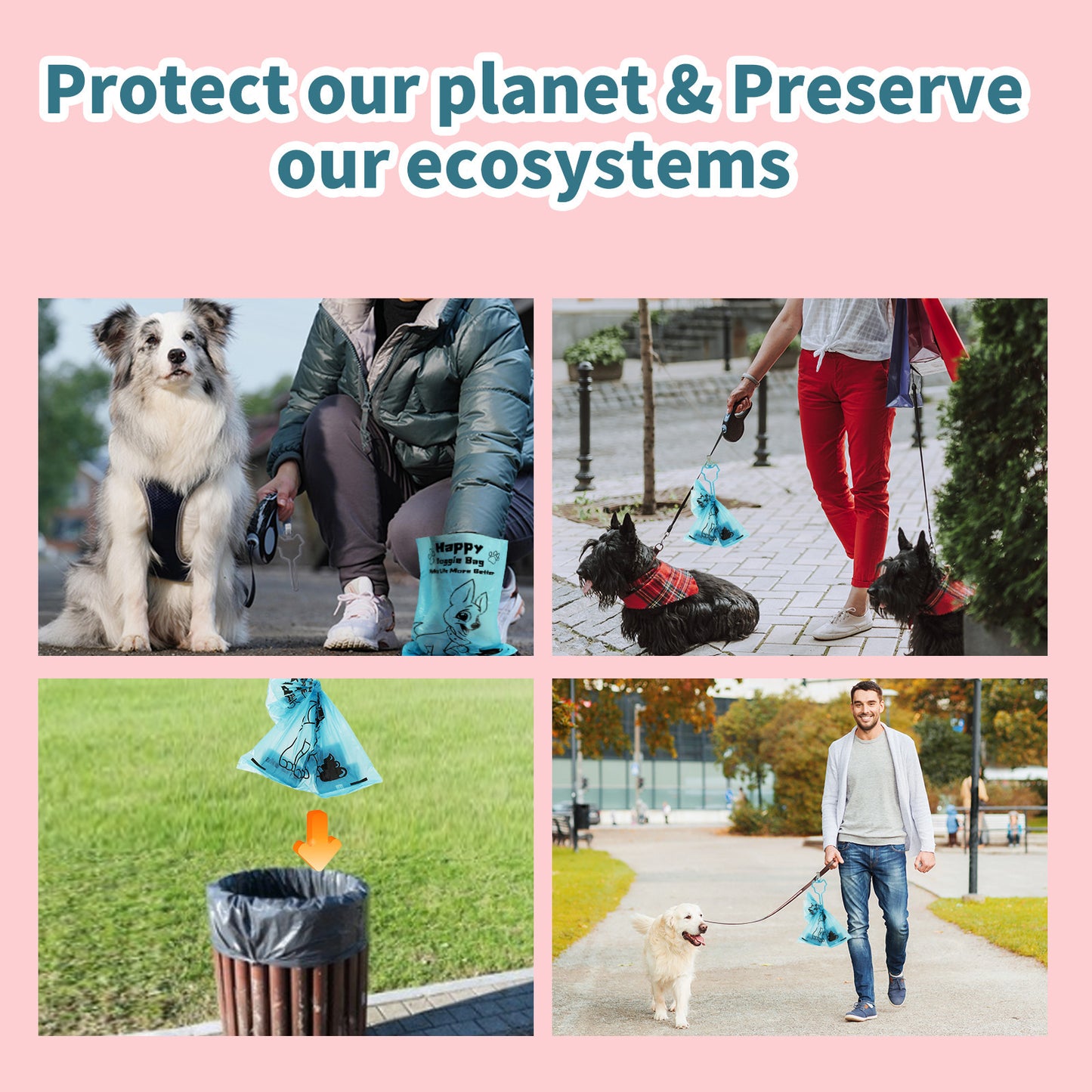 Biodegradable Dog Poo Bags - 8 or 18 Rolls with Clip