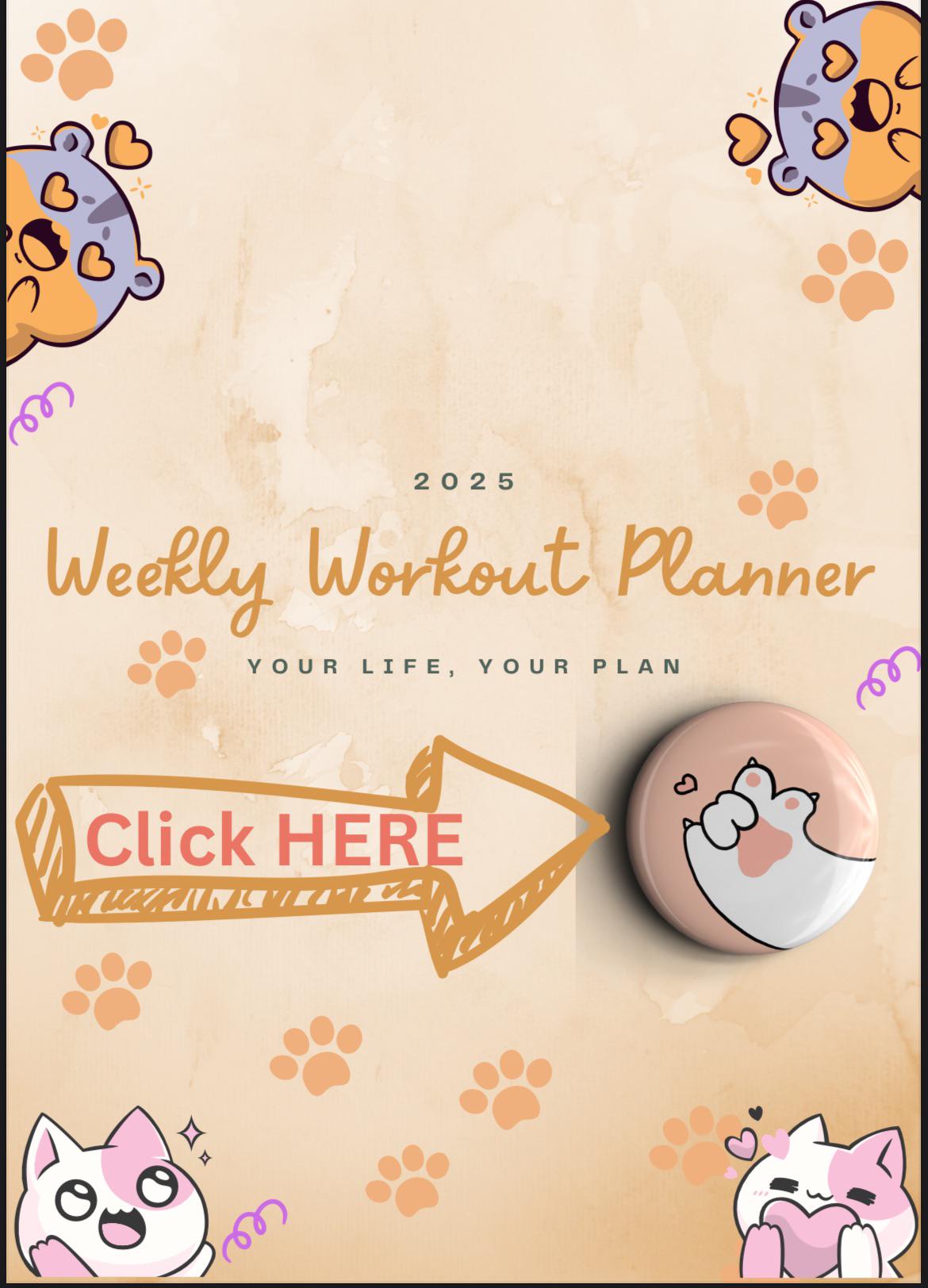 Feline Fitness Tracker: Weekly Cat-Themed Workout Planner PDF Download for Goal Setting