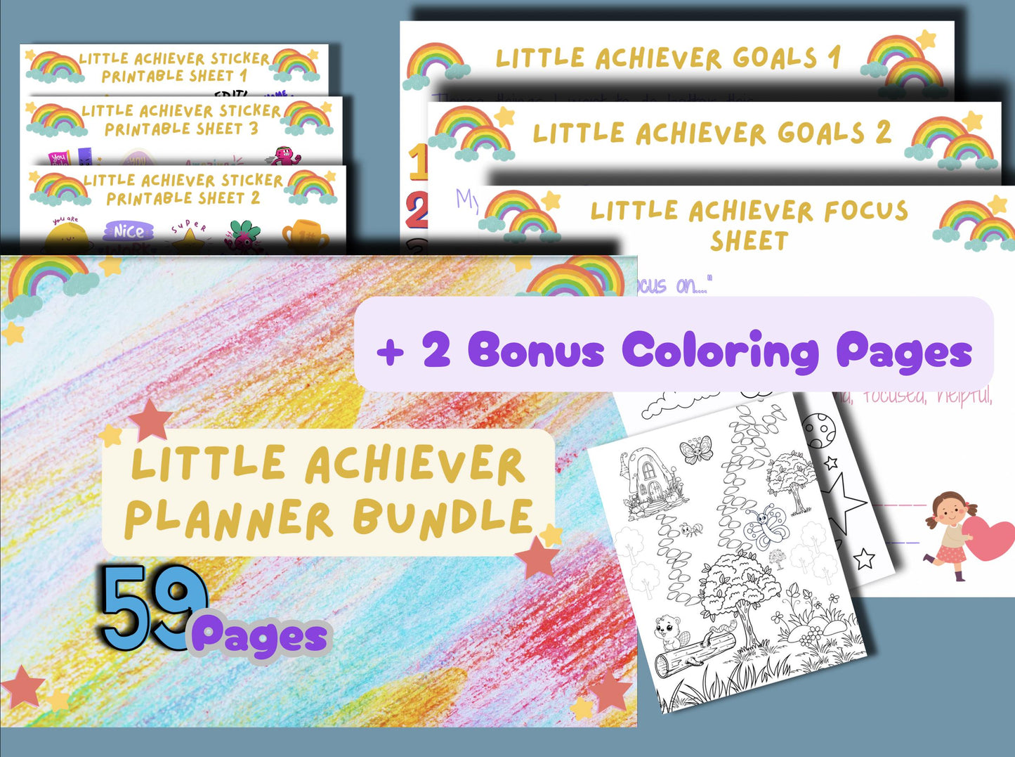 Digital Little Achiever Planner Bundle, 50+ Digital or Printable Templates. Editable Canva Template.