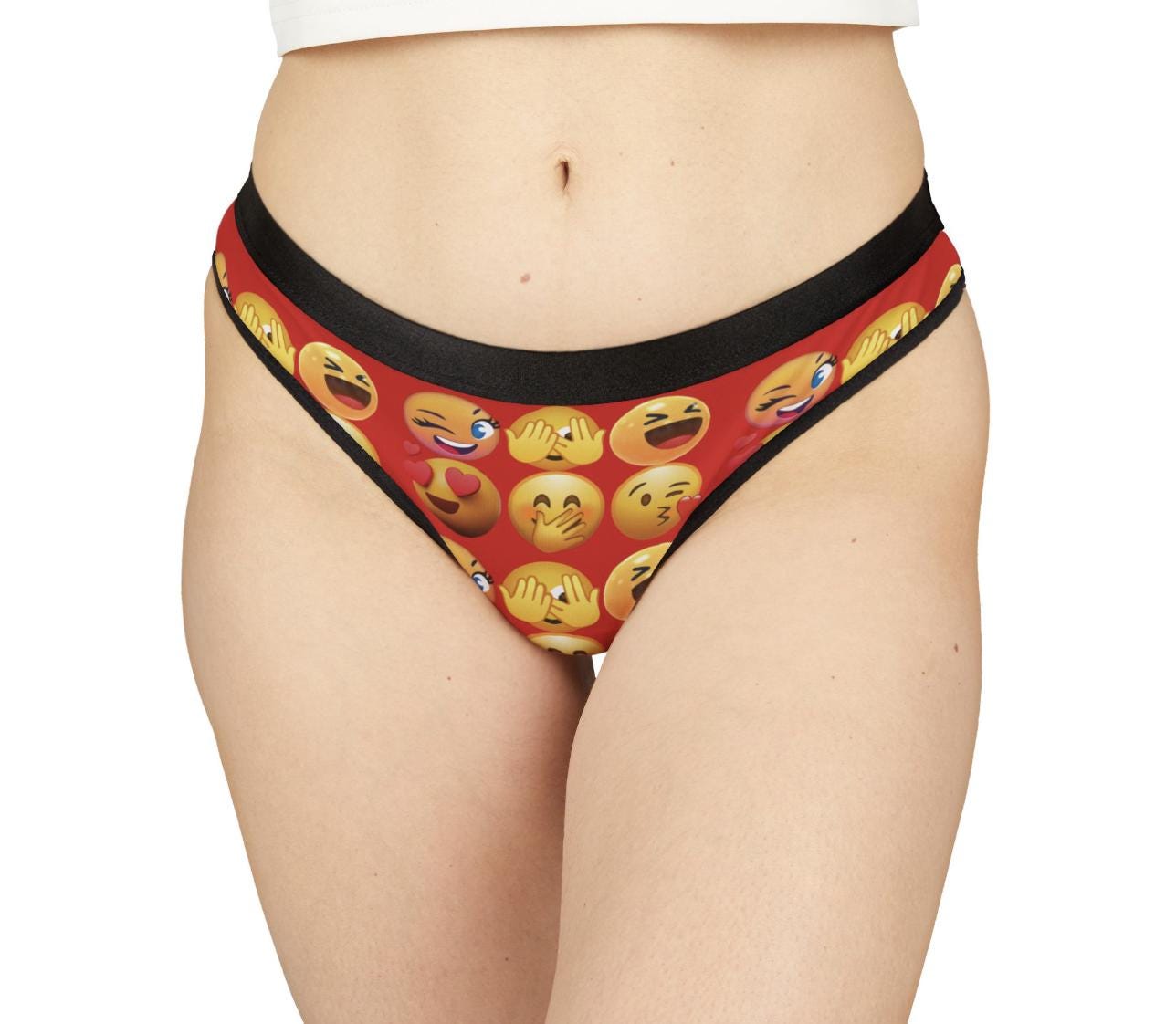 EMOJI Novelty Women's Panties, Fun Quirky, Yellow Seamless Thong, Underwear, Emoji fans. New Variation- 4 Different Colors to Choose From!!