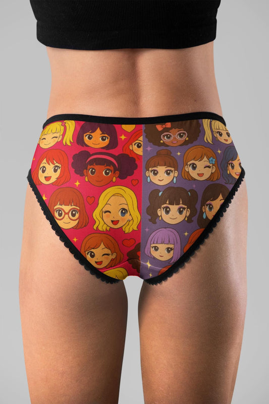 Cartoon Girl Face Panties: Fun High-Waist Underwear