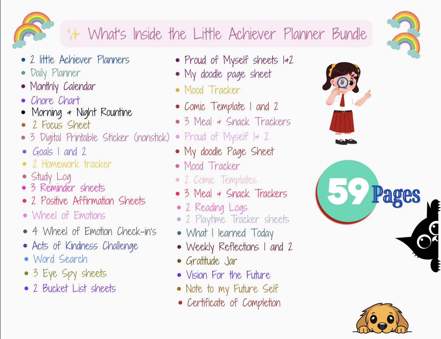 Digital Little Achiever Planner Bundle, 50+ Digital or Printable Templates. Editable Canva Template.