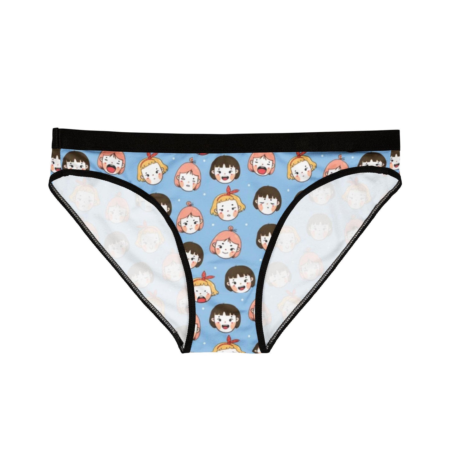 Kawaii Anime Face Briefs: Blue Cartoon Panties for Quirky Cosplay, Otaku Gift, Expressive Underwear