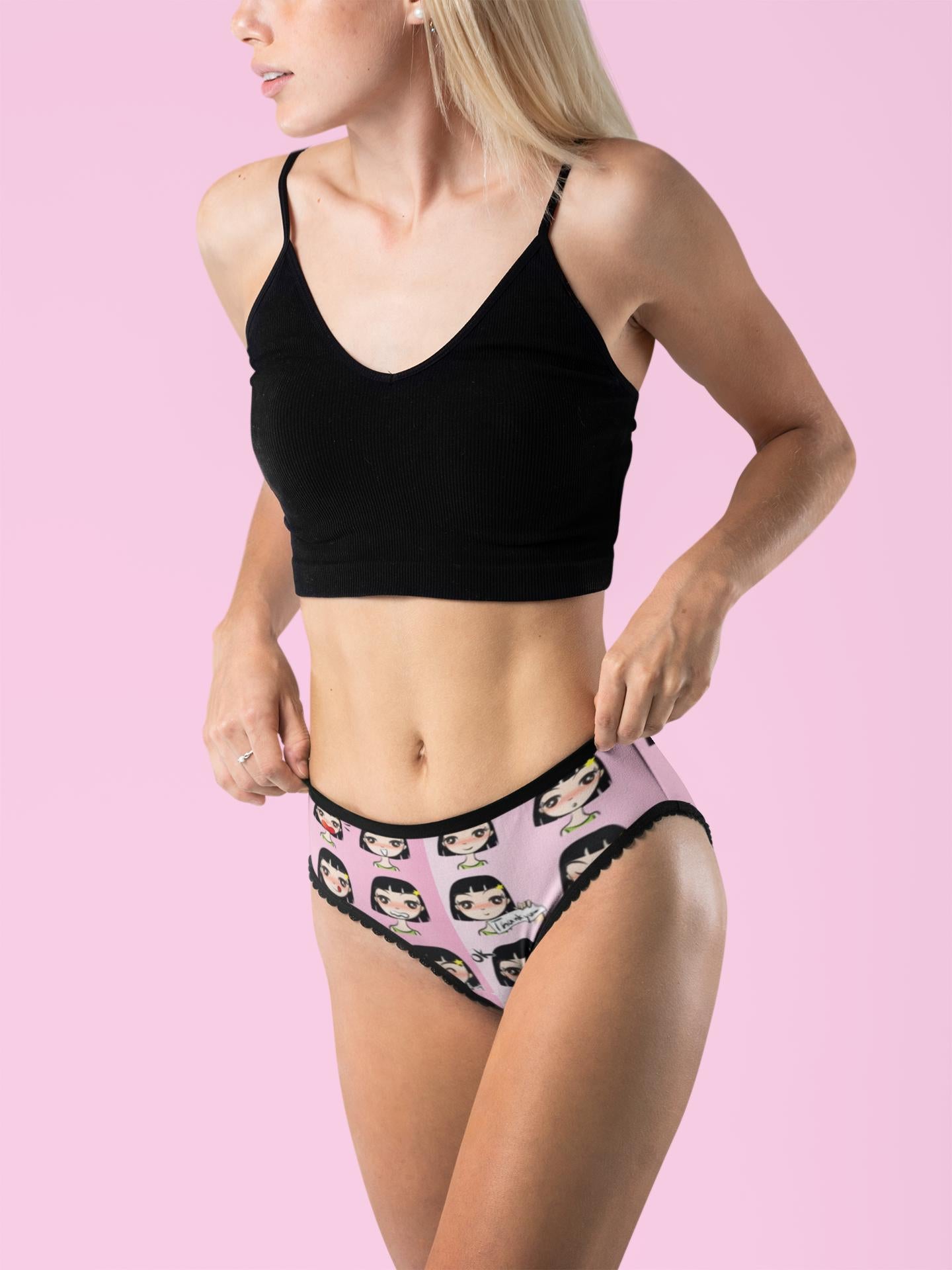 Kawaii Anime Panties: Cute Otaku Lingerie with Chibi Girl Print - Pink Thong for Japanese-Inspired Fashion