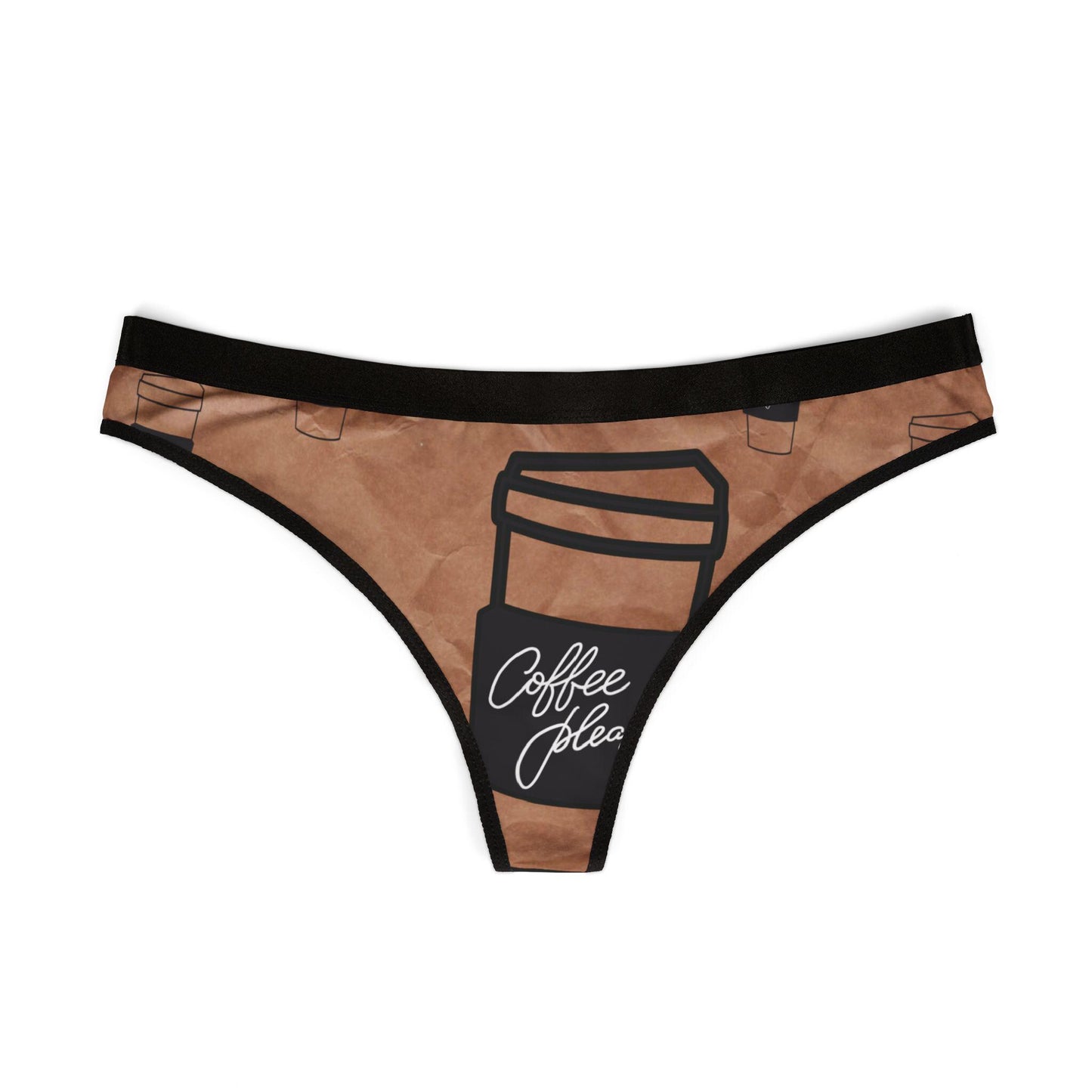Coffee Lover Thong, with a Brown Wrinkled Paper Look, Fun Gift for Her, Barista Lingerie