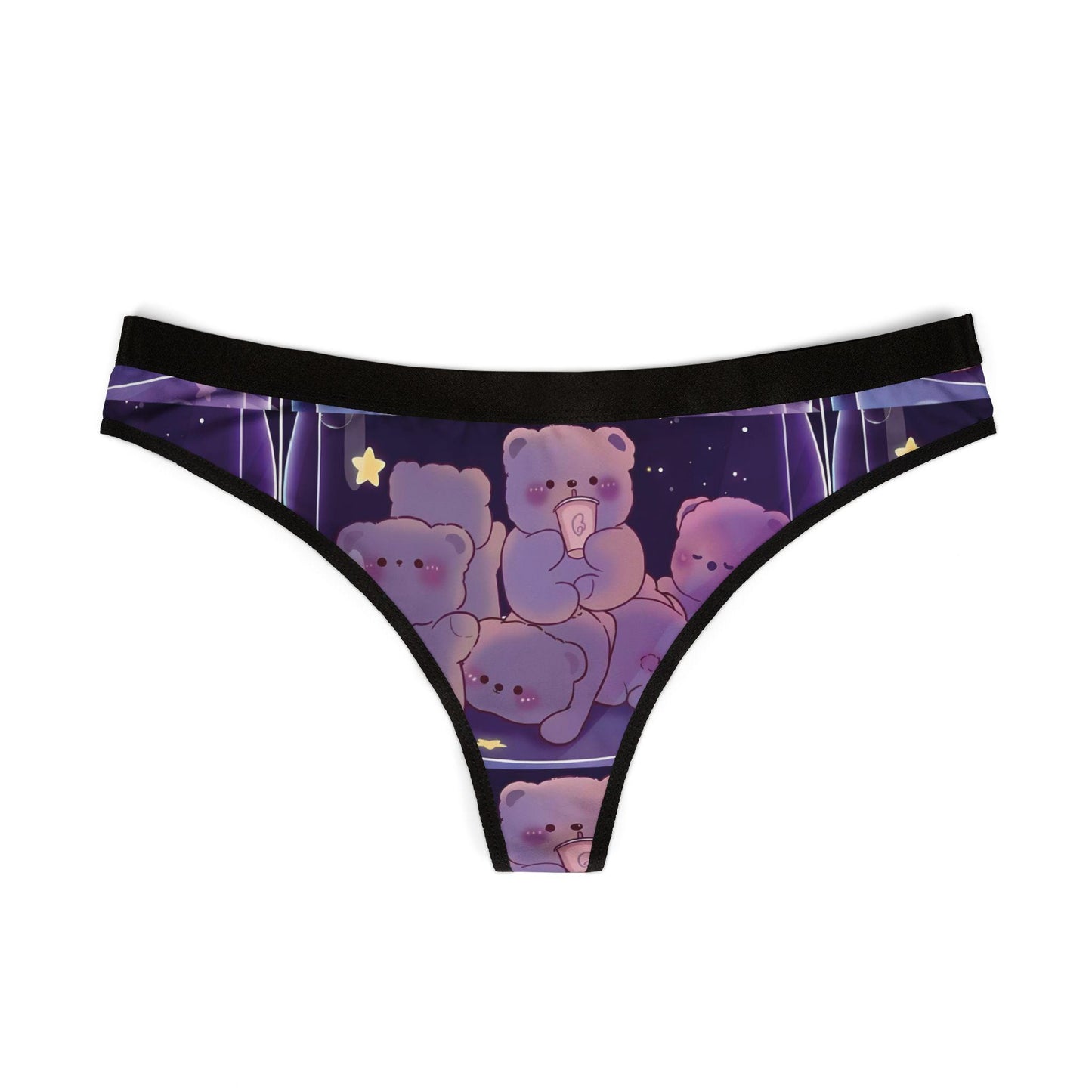 Kawaii Bear Thong, Cute Cartoon Panties, Starry Night Underwear, Novelty Kawaii Lingerie Gift for Women