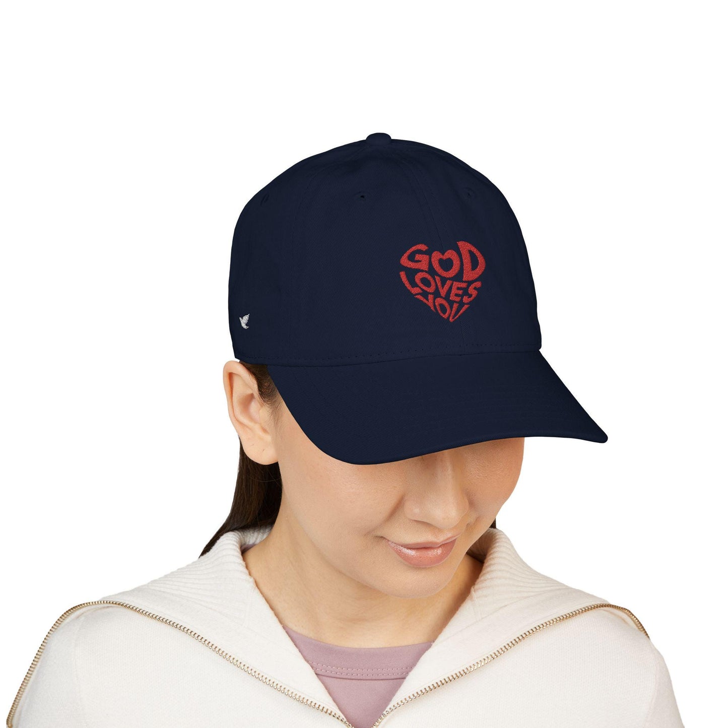 Embroidered 'God is Love' Organic Cotton Baseball Cap - Beige & Navy
