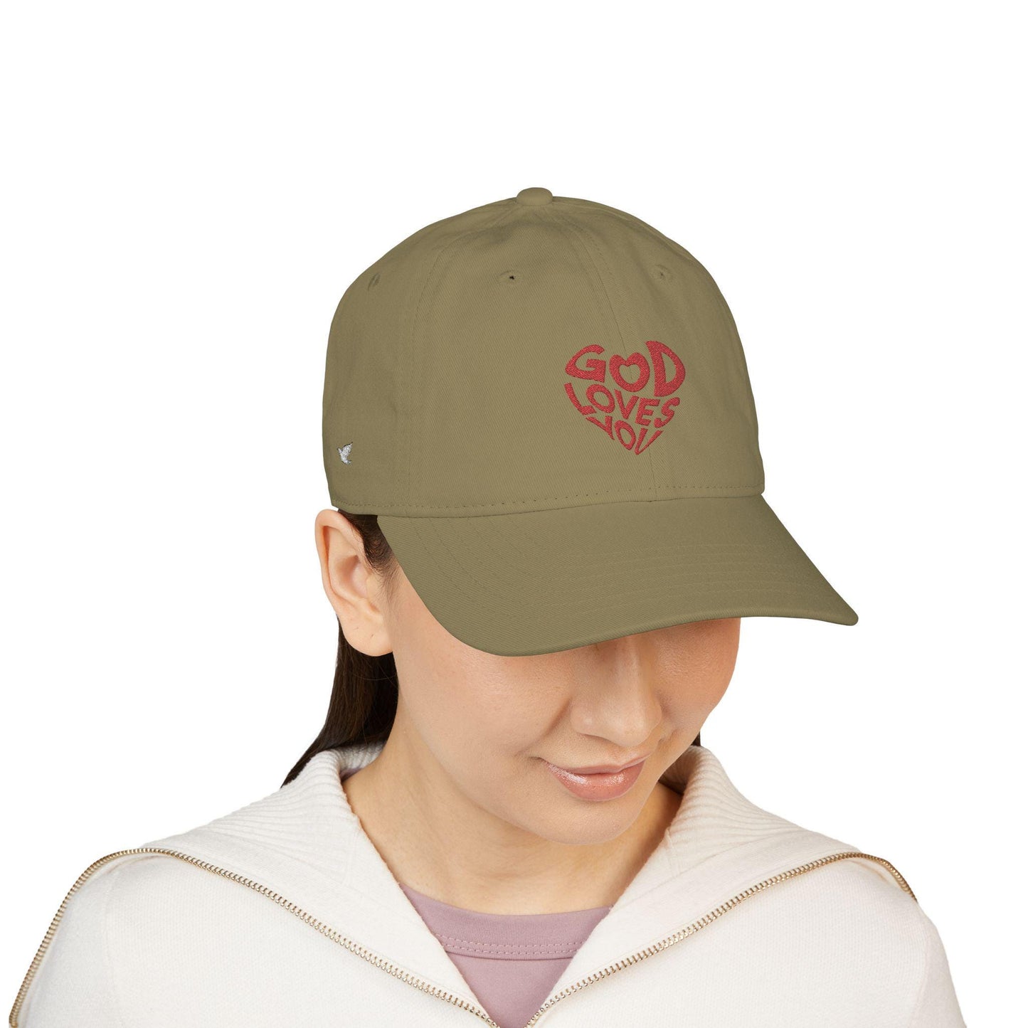 Embroidered 'God is Love' Organic Cotton Baseball Cap - Beige & Navy