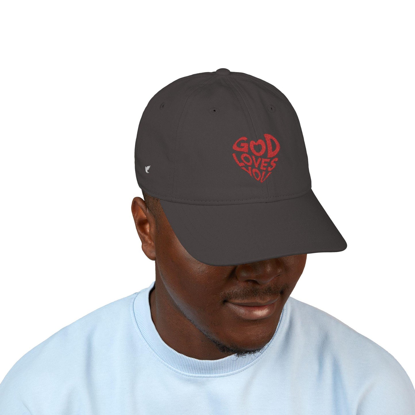 Embroidered 'God is Love' Organic Cotton Baseball Cap - Beige & Navy