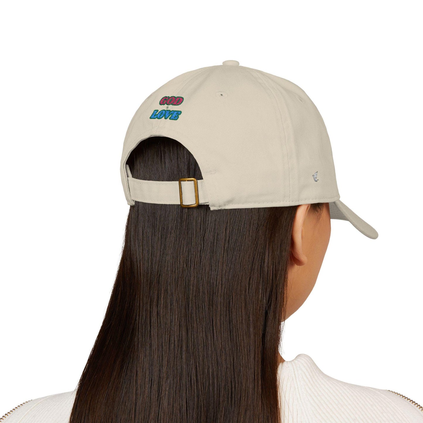 Embroidered 'God is Love' Organic Cotton Baseball Cap - Beige & Navy