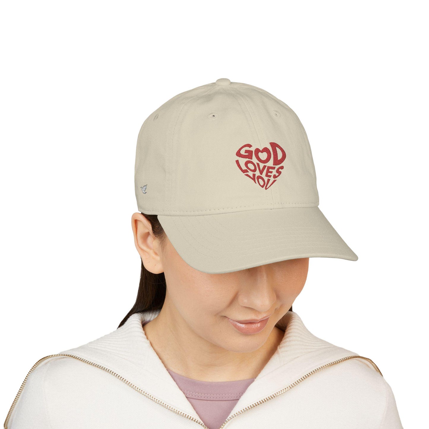 Embroidered 'God is Love' Organic Cotton Baseball Cap - Beige & Navy