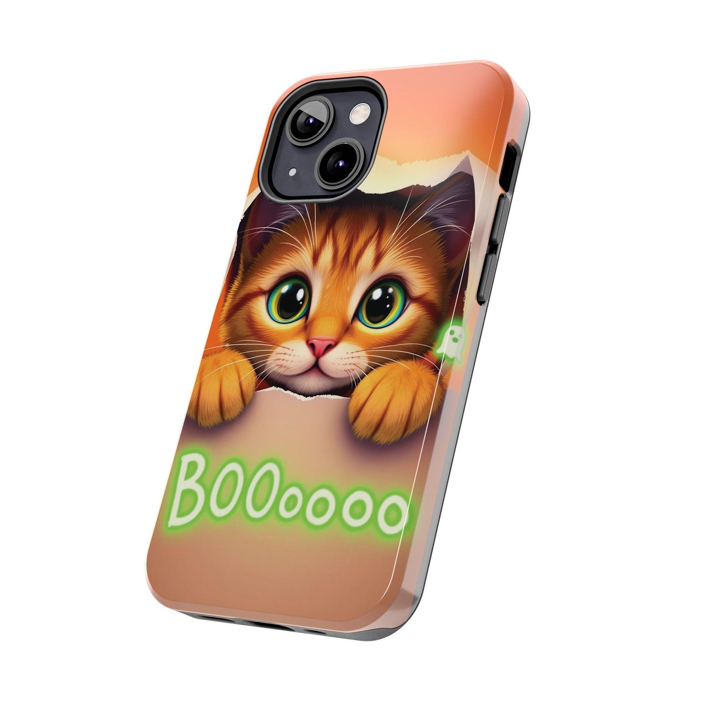 Luminous Halloween Cat Phone Case: Glowing Orange Tabby Design for iPhone & Samsung