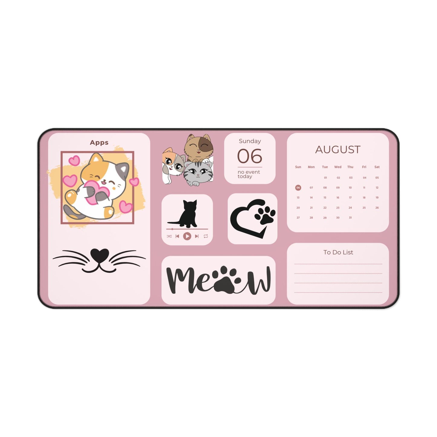 Kawaii Cat Desk Mat: Office Organizer Pad with To-Do List Planner for Pet Lovers