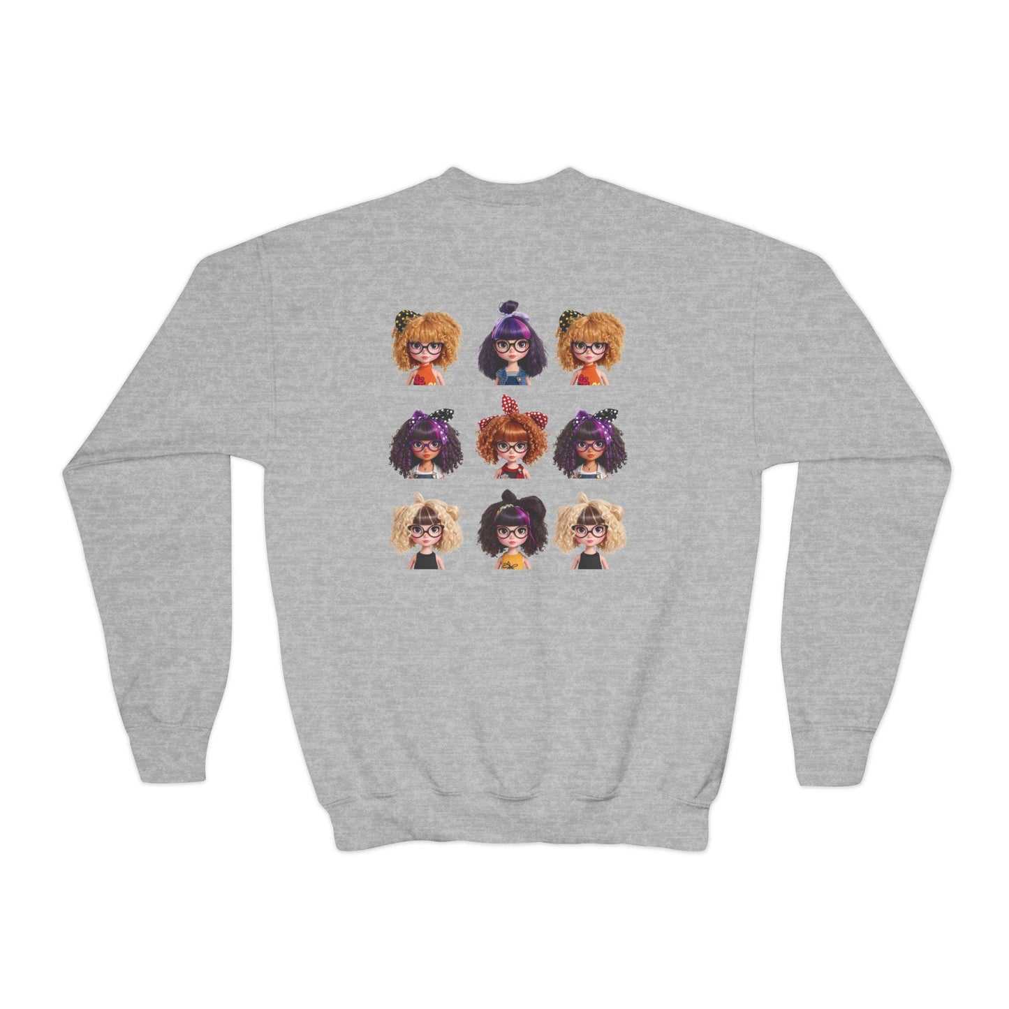 CurliPop Crew Kids Sweatshirt: Curly Hair Dolls, Nerdy Fashion