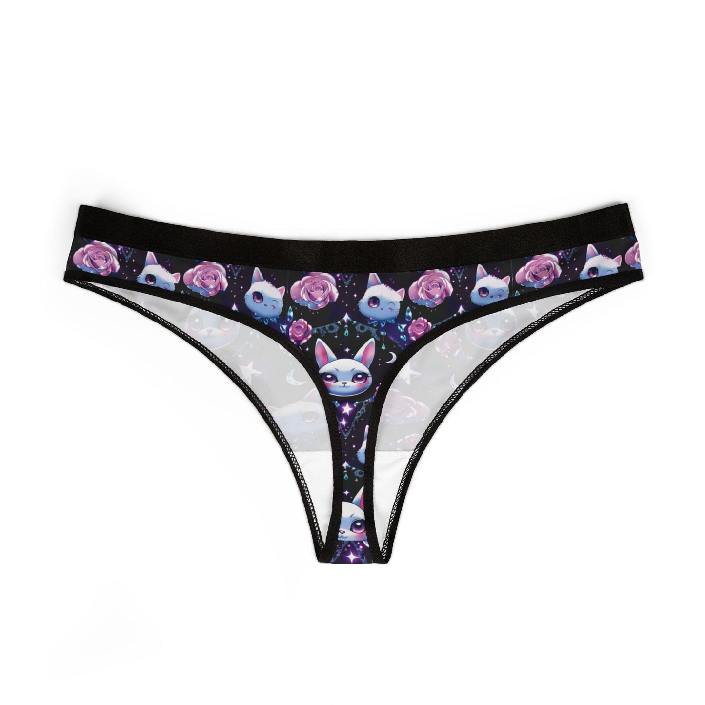 Gothic Kawaii Thong: Anime Cat & Bunny, Lace, Roses