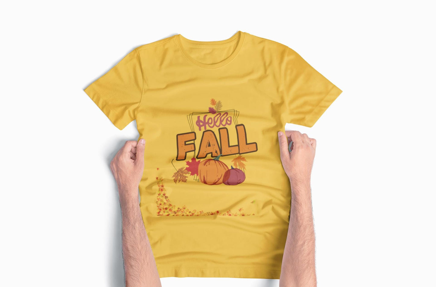 Hello Fall T-Shirt: Unisex Heavy Cotton Tee, Autumn Pumpkin Design