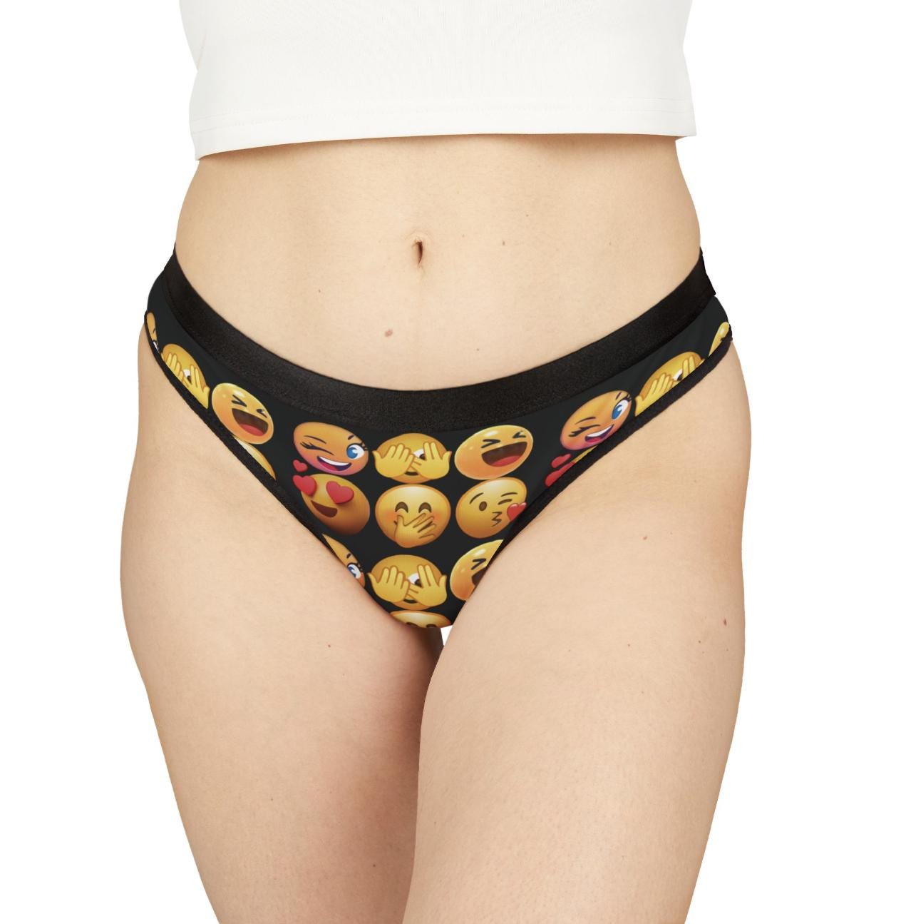 EMOJI Novelty Women's Panties, Fun Quirky, Yellow Seamless Thong, Underwear, Emoji fans. New Variation- 4 Different Colors to Choose From!!