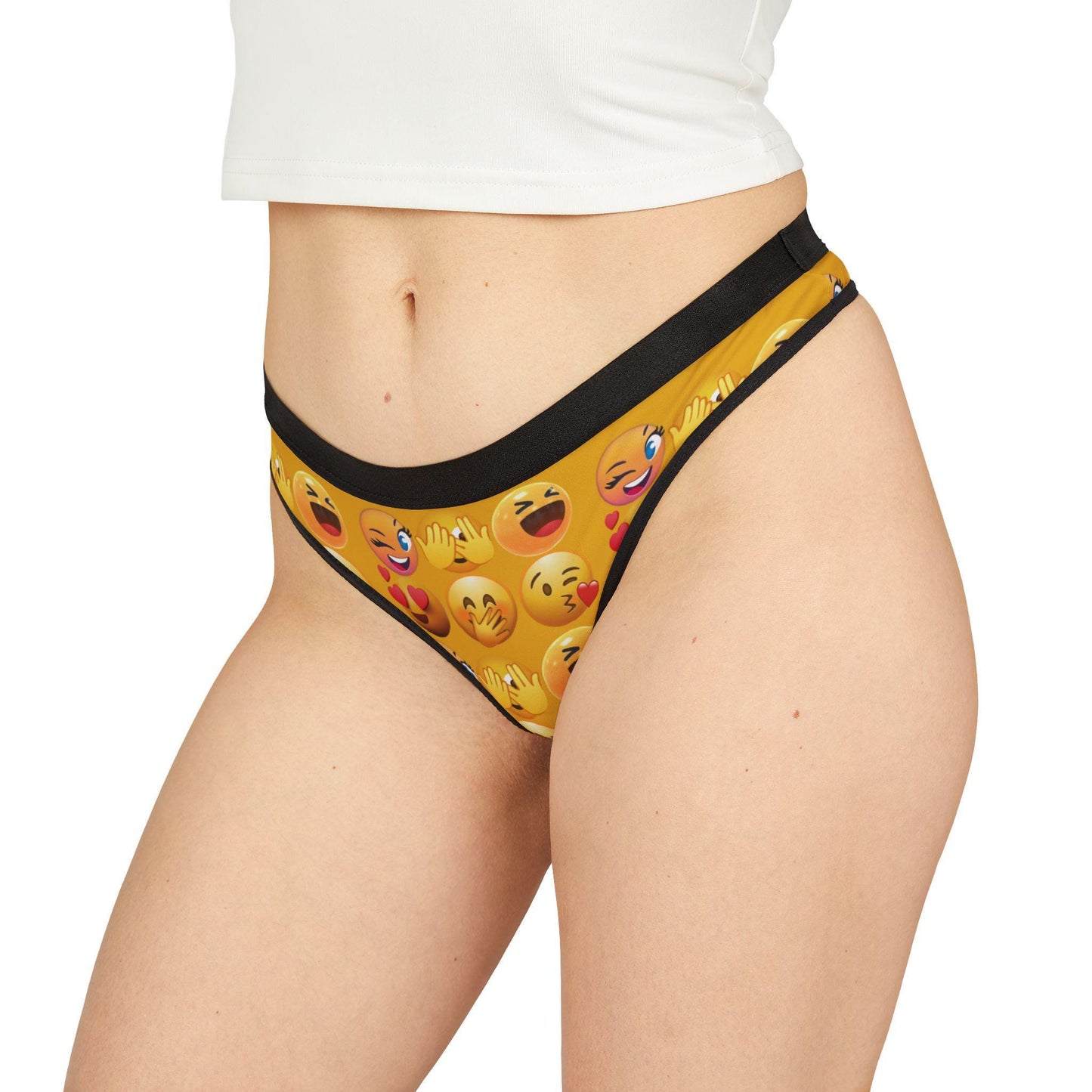 EMOJI Novelty Women's Panties, Fun Quirky, Yellow Seamless Thong, Underwear, Emoji fans. New Variation- 4 Different Colors to Choose From!!
