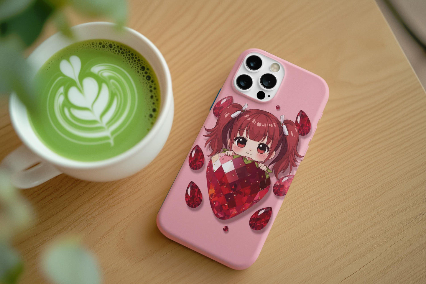 Kawaii Strawberry Girl iPhone 14 Case, Cute Pink Phone Cover | Stained Glass Aesthetic, Tough Phone Case, Fun Gift for Teens