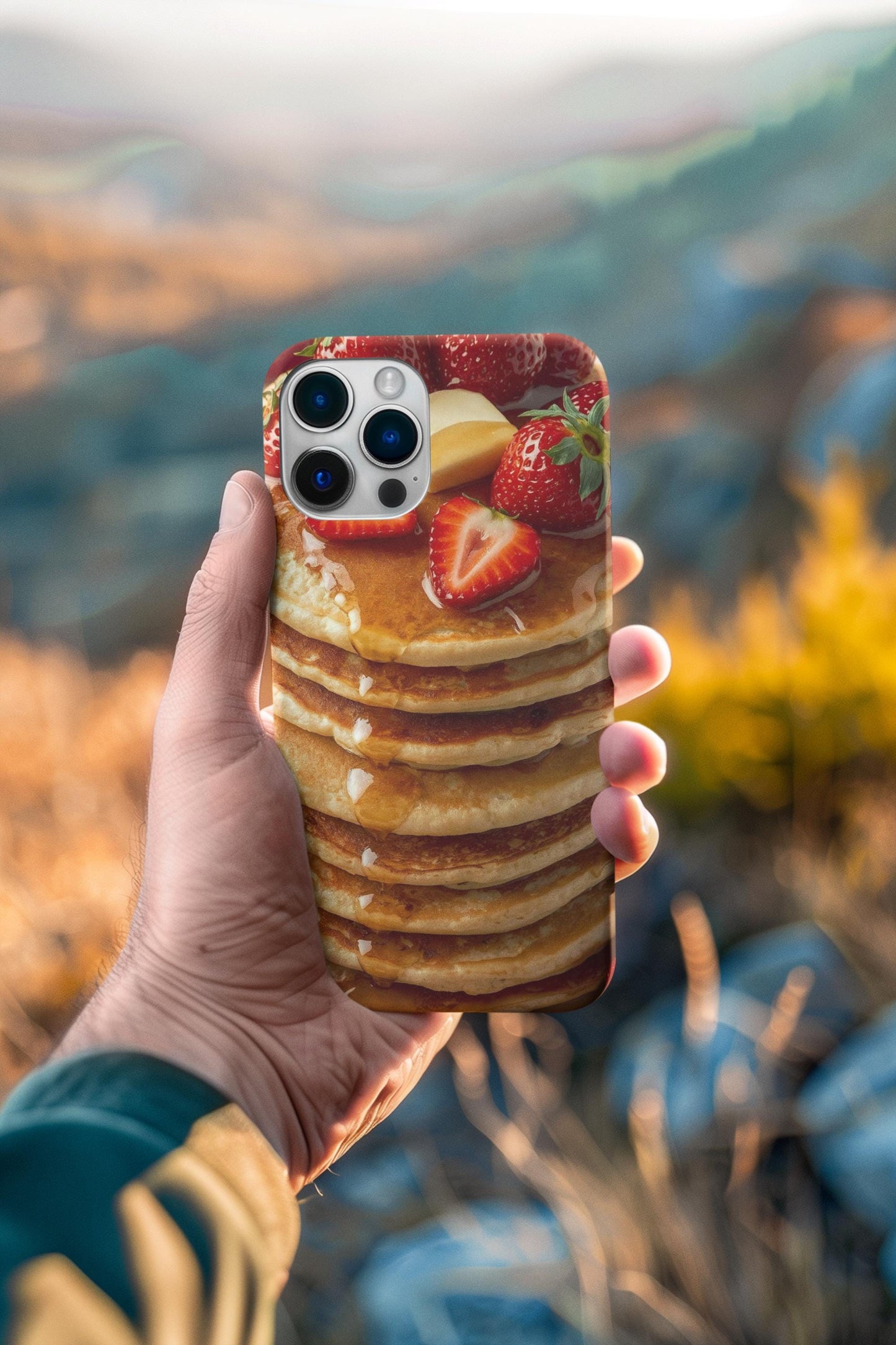 Strawberry Pancake Iphone 16 case. A Berry Cute Breakfast Accessory, Sweet Smartphone for Breakfast Lovers