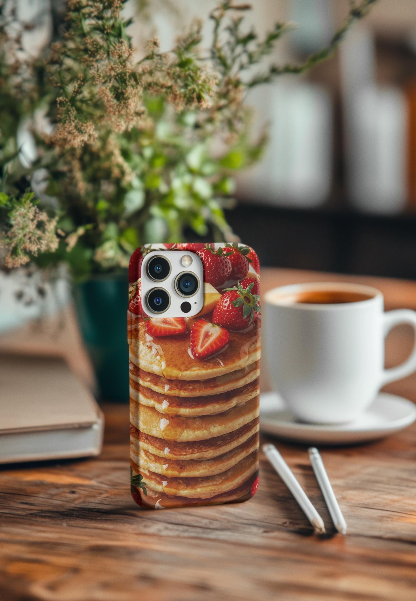 Strawberry Pancake Iphone 16 case. A Berry Cute Breakfast Accessory, Sweet Smartphone for Breakfast Lovers