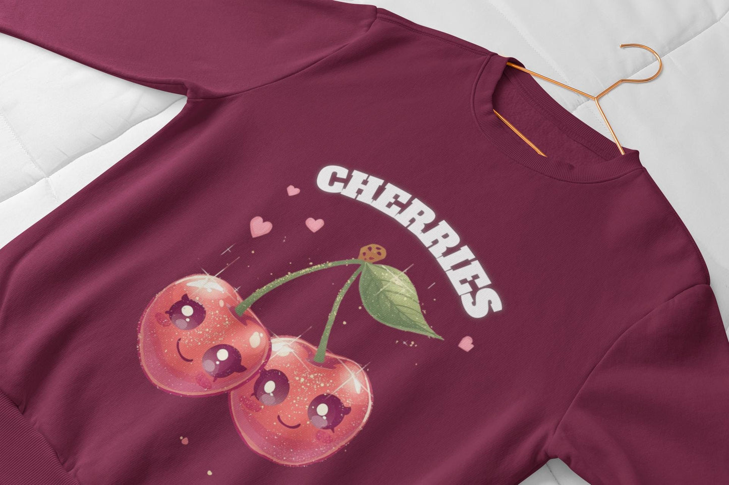 Kawaii Cherry Crewneck: Cozy Unisex Fleece Pullover for Fruit Lovers, Fall Fashion Gift
