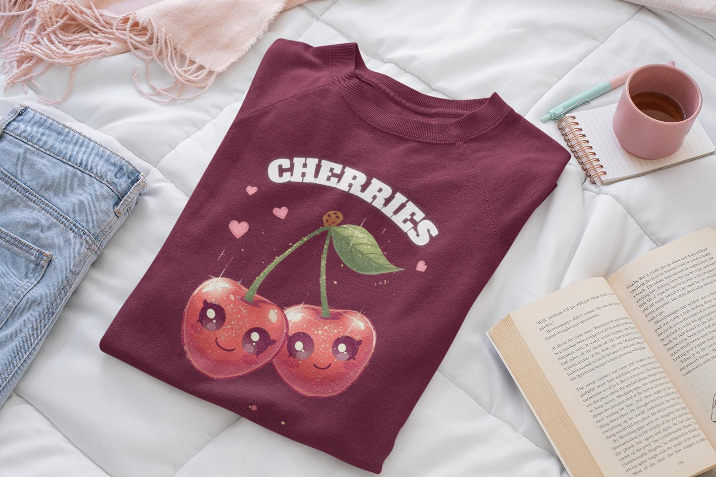 Kawaii Cherry Crewneck: Cozy Unisex Fleece Pullover for Fruit Lovers, Fall Fashion Gift