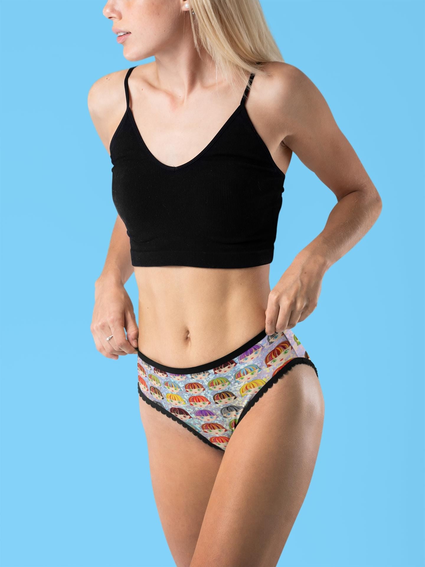 Vibrant Anime Girl Glitter Thong: Kawaii Otaku Lingerie with Colorful Hair Design