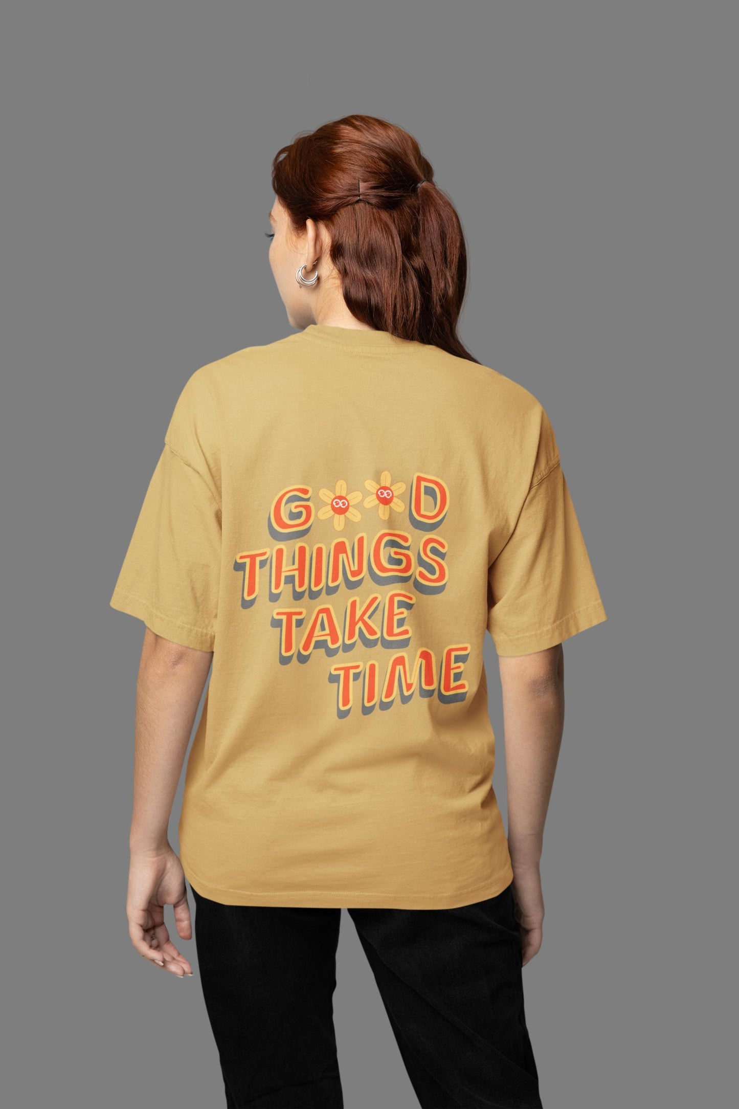 Retro Flower Graphic Tee: Good Things Take Time Quote Shirt, Cozy Unisex Comfort Colors