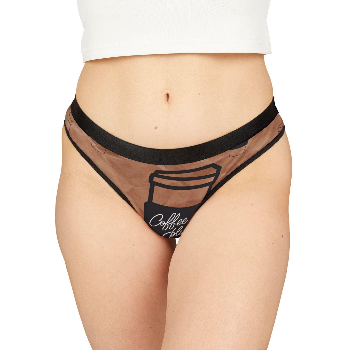 Coffee Lover Thong, with a Brown Wrinkled Paper Look, Fun Gift for Her, Barista Lingerie