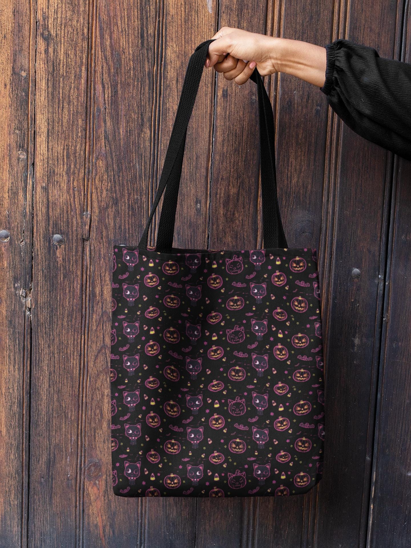Kawaii Spooky Cat Halloween Tote Bag: Witchy Vibes