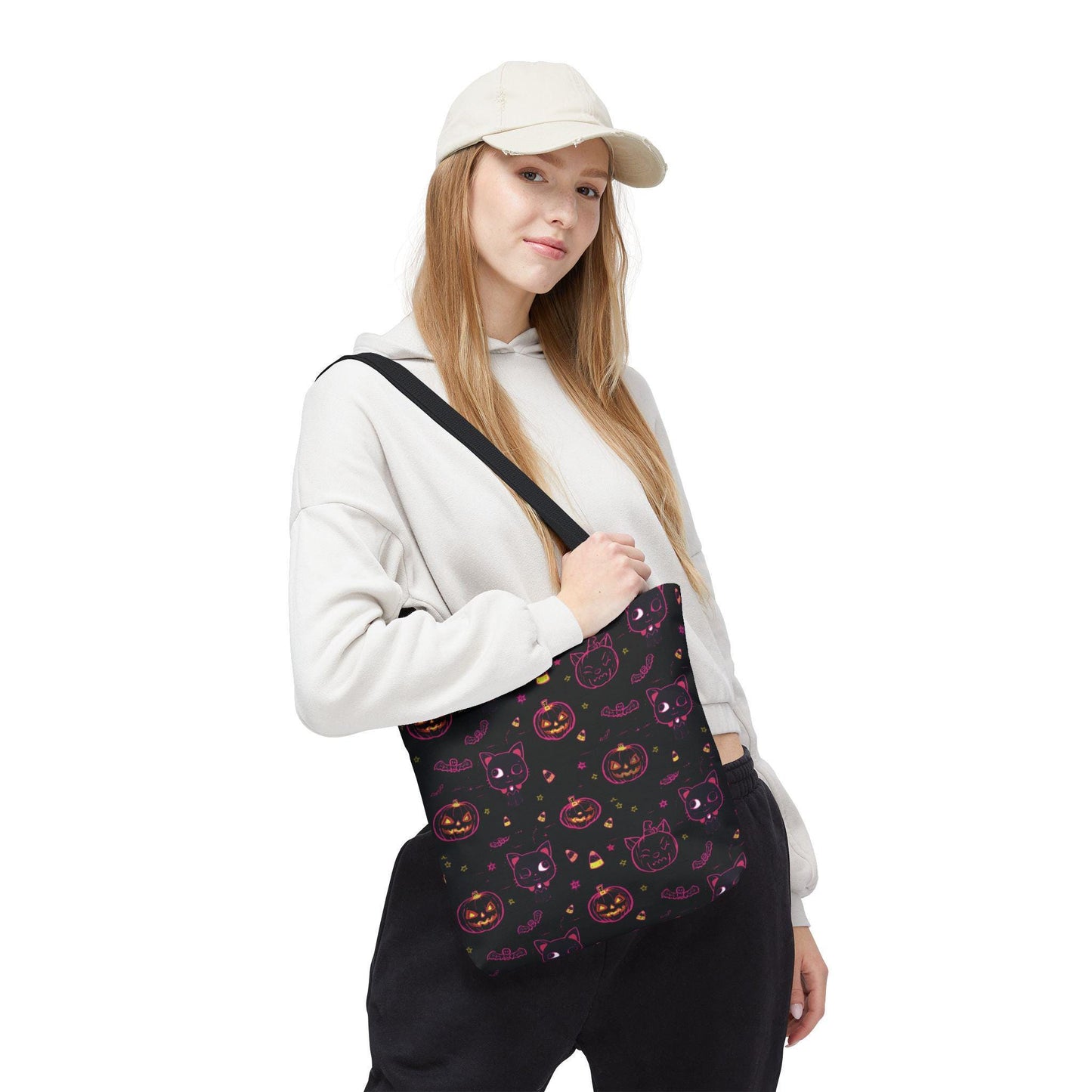 Kawaii Spooky Cat Halloween Tote Bag: Witchy Vibes