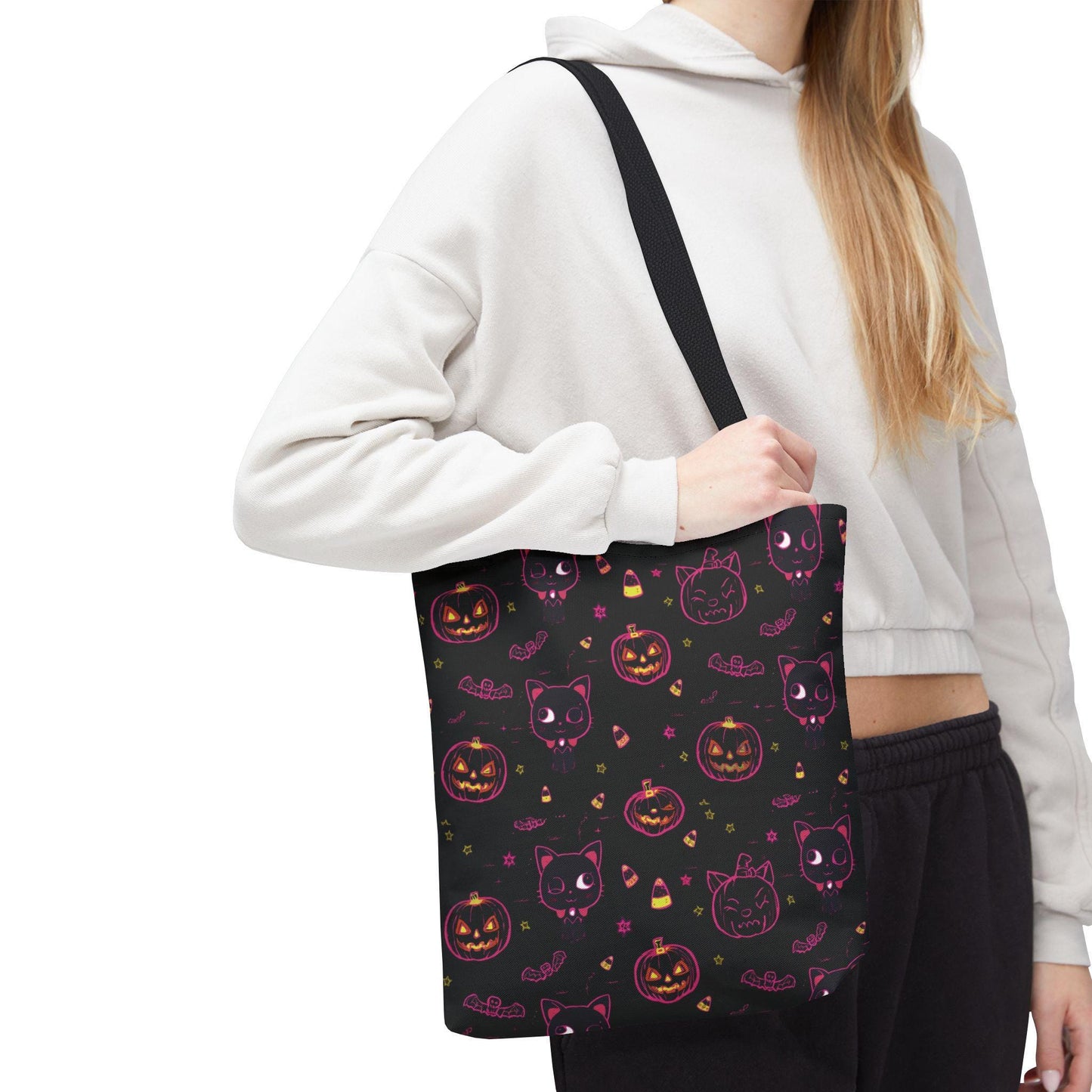 Kawaii Spooky Cat Halloween Tote Bag: Witchy Vibes