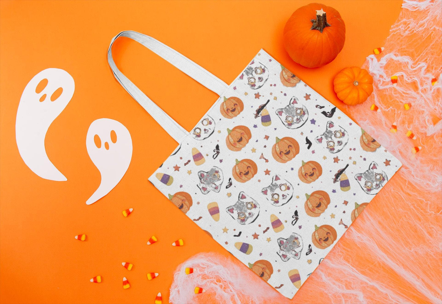 Halloween Cat & Pumpkin Tote Bag: Kawaii Fall Trick-or-Treat