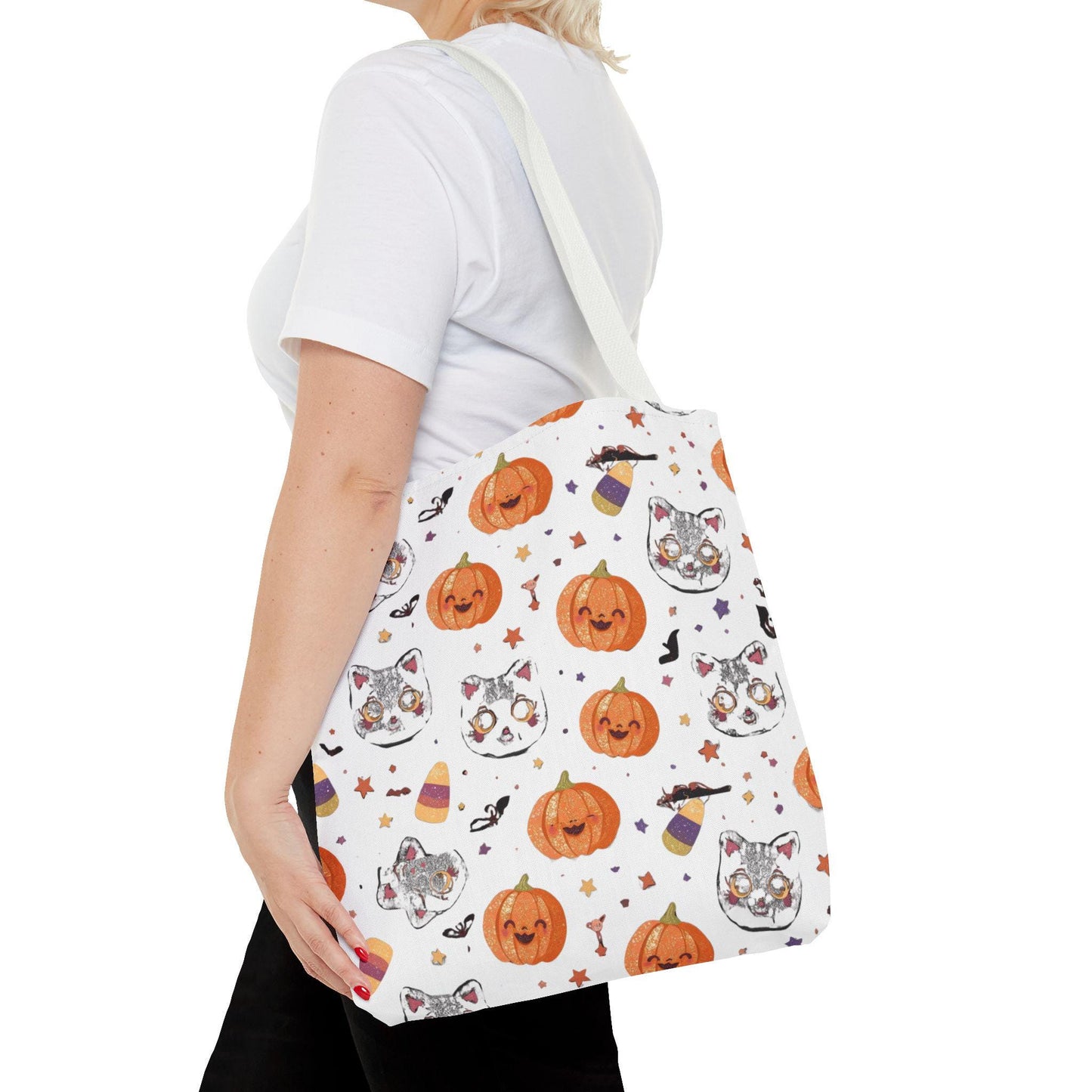 Halloween Cat & Pumpkin Tote Bag: Kawaii Fall Trick-or-Treat
