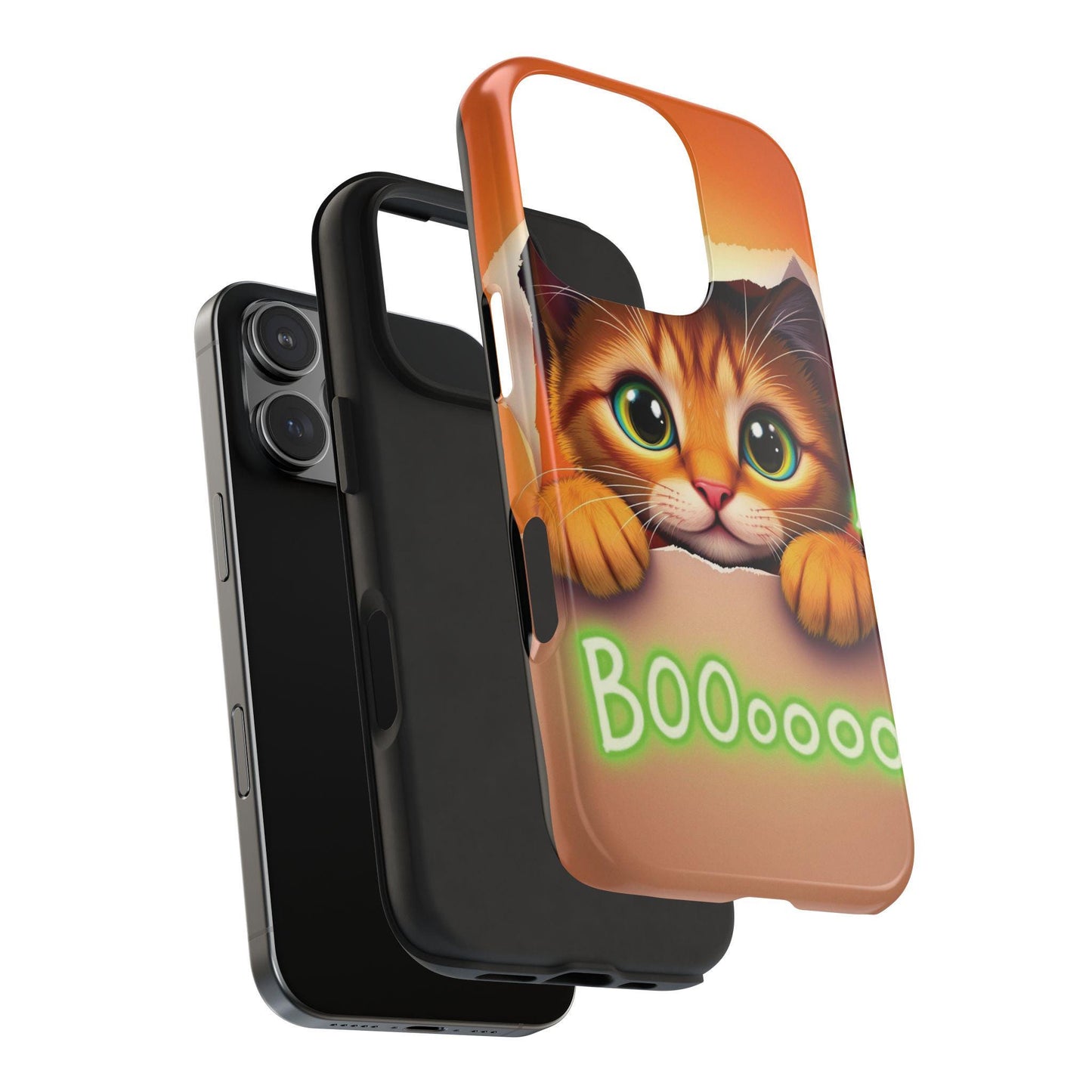 Luminous Halloween Cat Phone Case: Glowing Orange Tabby Design for iPhone & Samsung