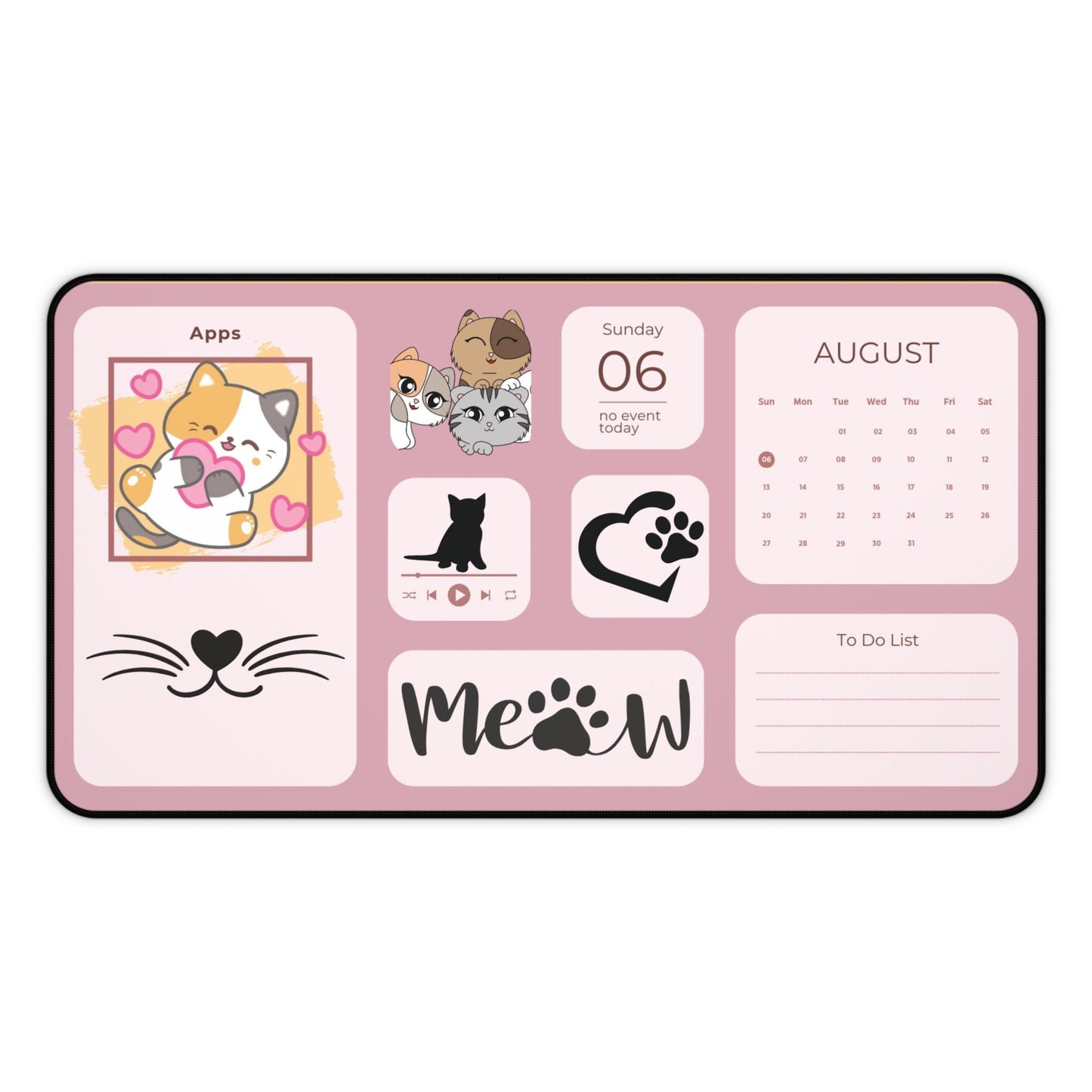 Kawaii Cat Desk Mat: Office Organizer Pad with To-Do List Planner for Pet Lovers