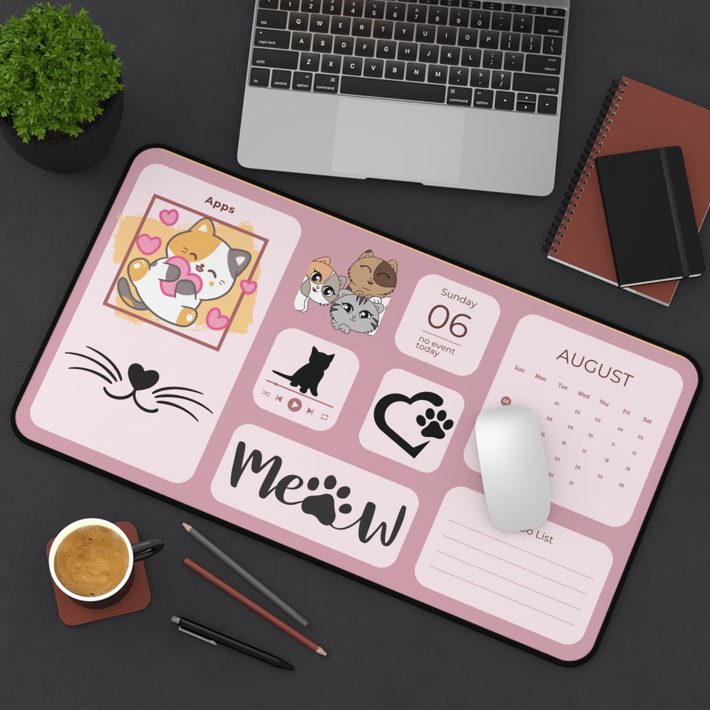 Kawaii Cat Desk Mat: Office Organizer Pad with To-Do List Planner for Pet Lovers