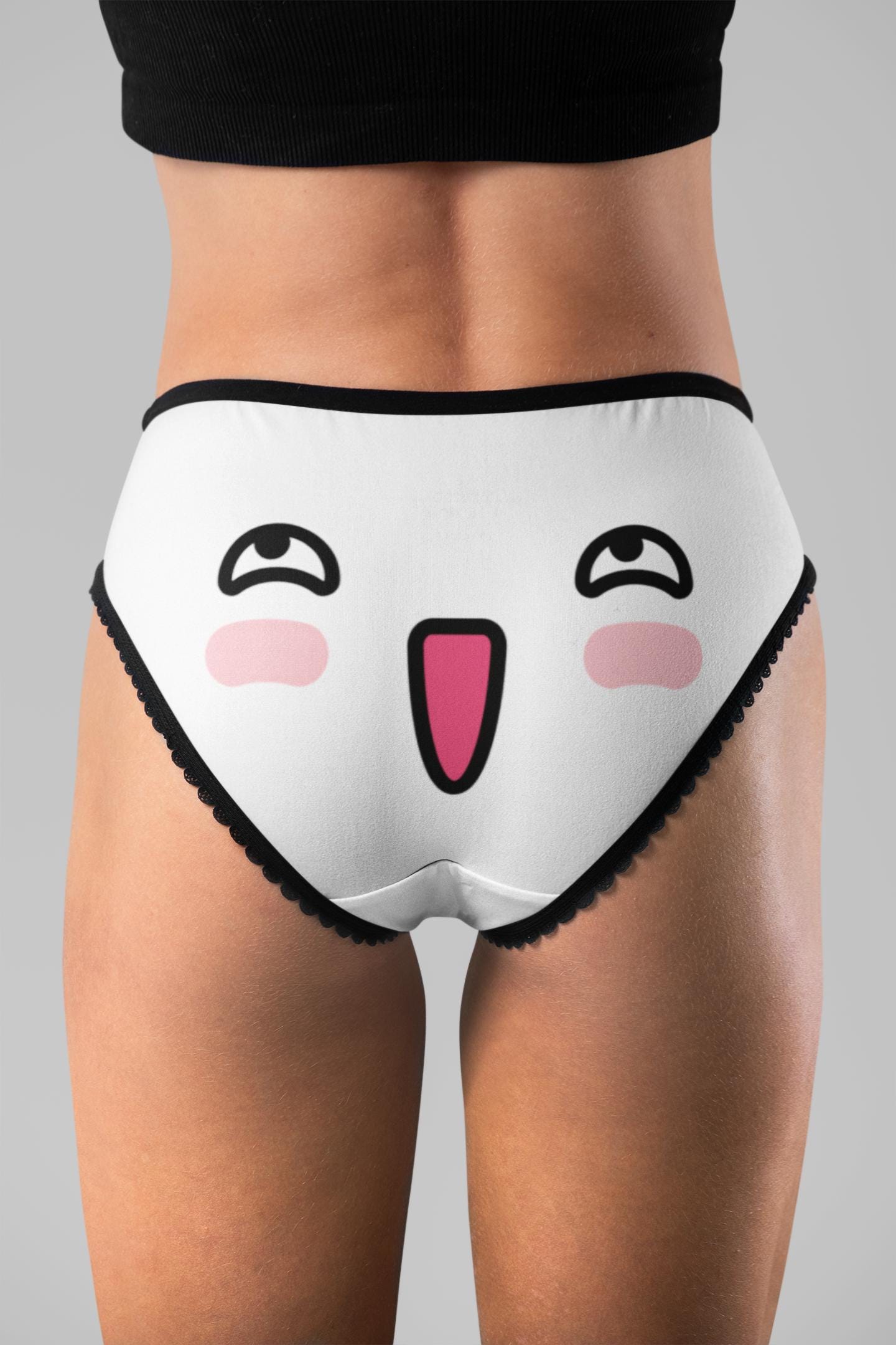 Kawaii Panties: Funny Face Print, Comfy Polyester Briefs