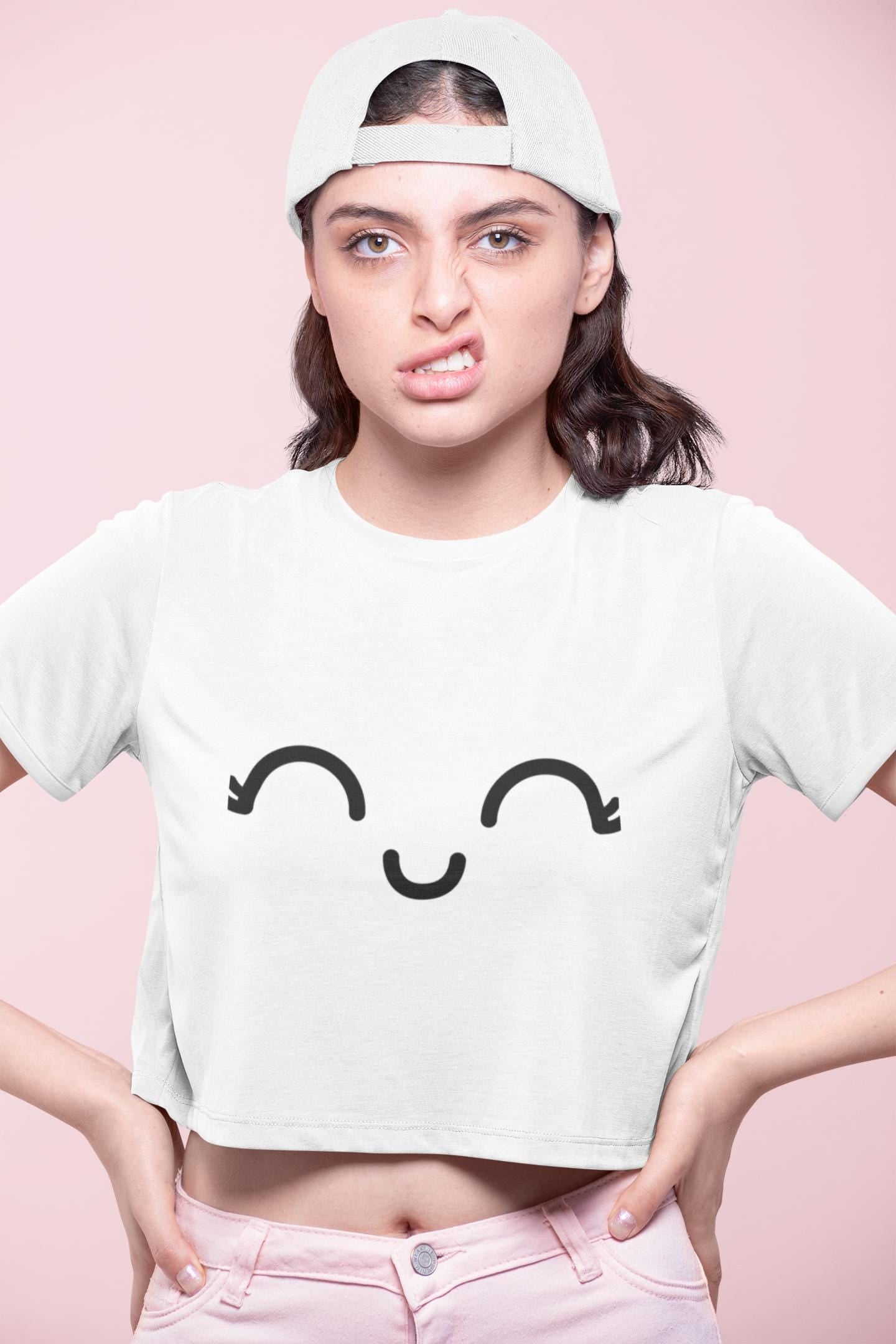 Kawaii Crop Top, Cute & Funny Festival Shirt, Happy Vibes Gift for Her, Flirty Tee, Casual Wear, Matching Kawaii Panties