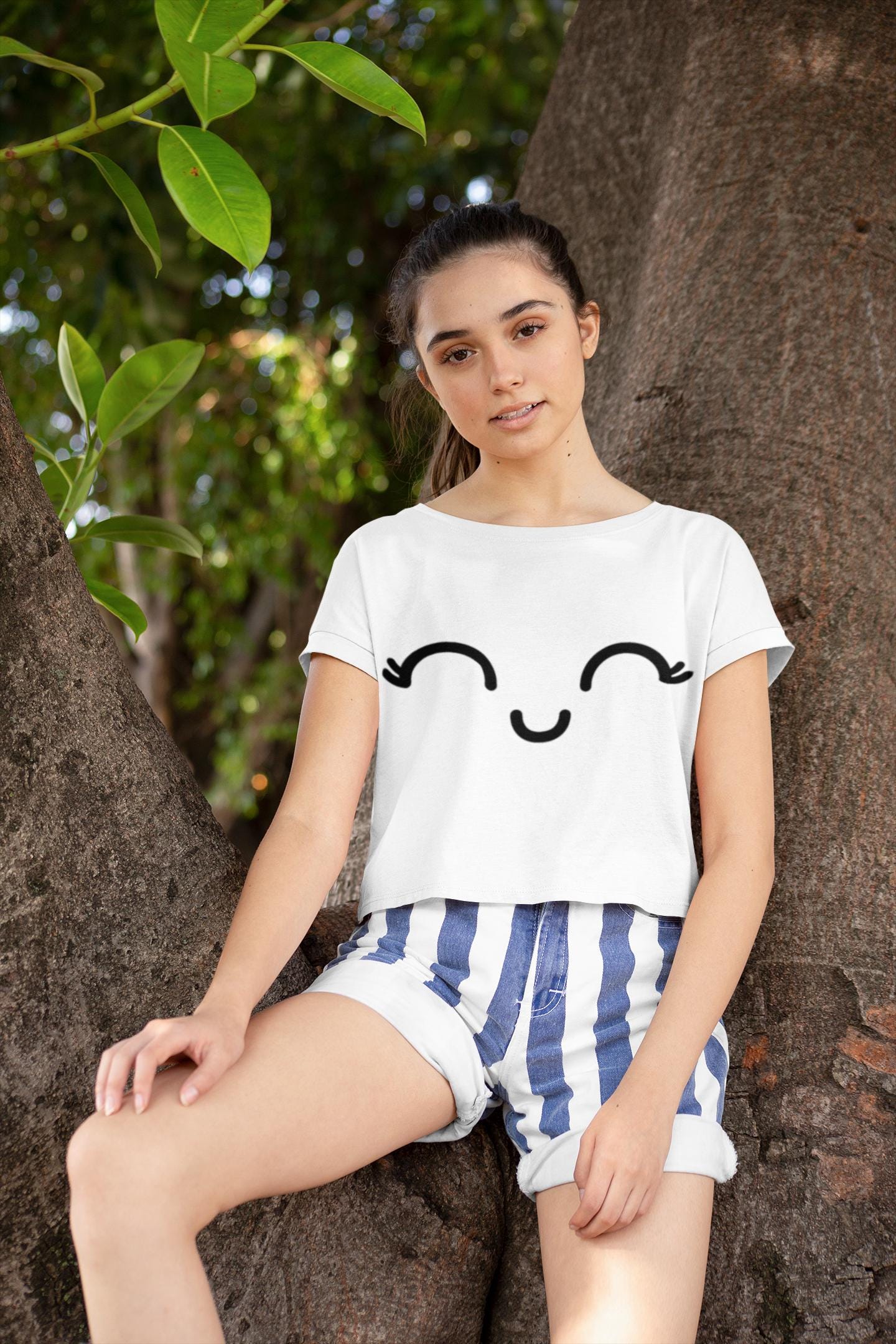 Kawaii Crop Top, Cute & Funny Festival Shirt, Happy Vibes Gift for Her, Flirty Tee, Casual Wear, Matching Kawaii Panties