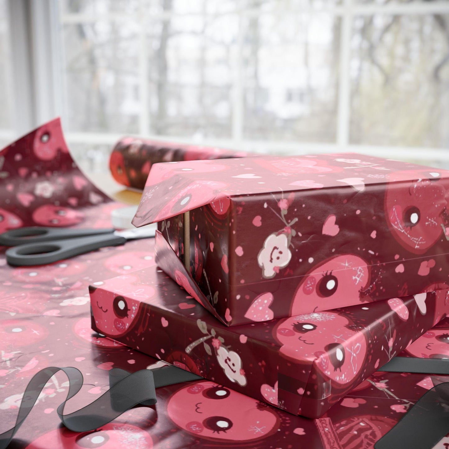 Cherry Red Kawaii Crown Gift Wrapping paper for Holidays or Any Occasion, Cute Present Packaging, Decorative Paper Roll, Birthday,