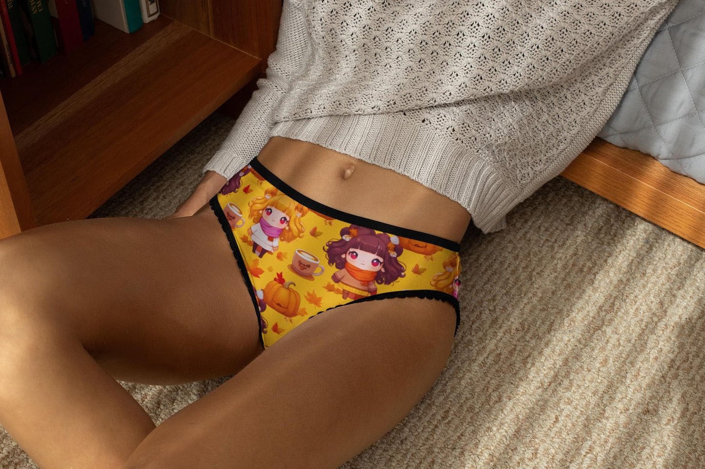 Cute Fall Kawaii Anime Thong for her. Featuring pumpkins, leaves and lattes. Fall Panties are out!! Grab your pair!