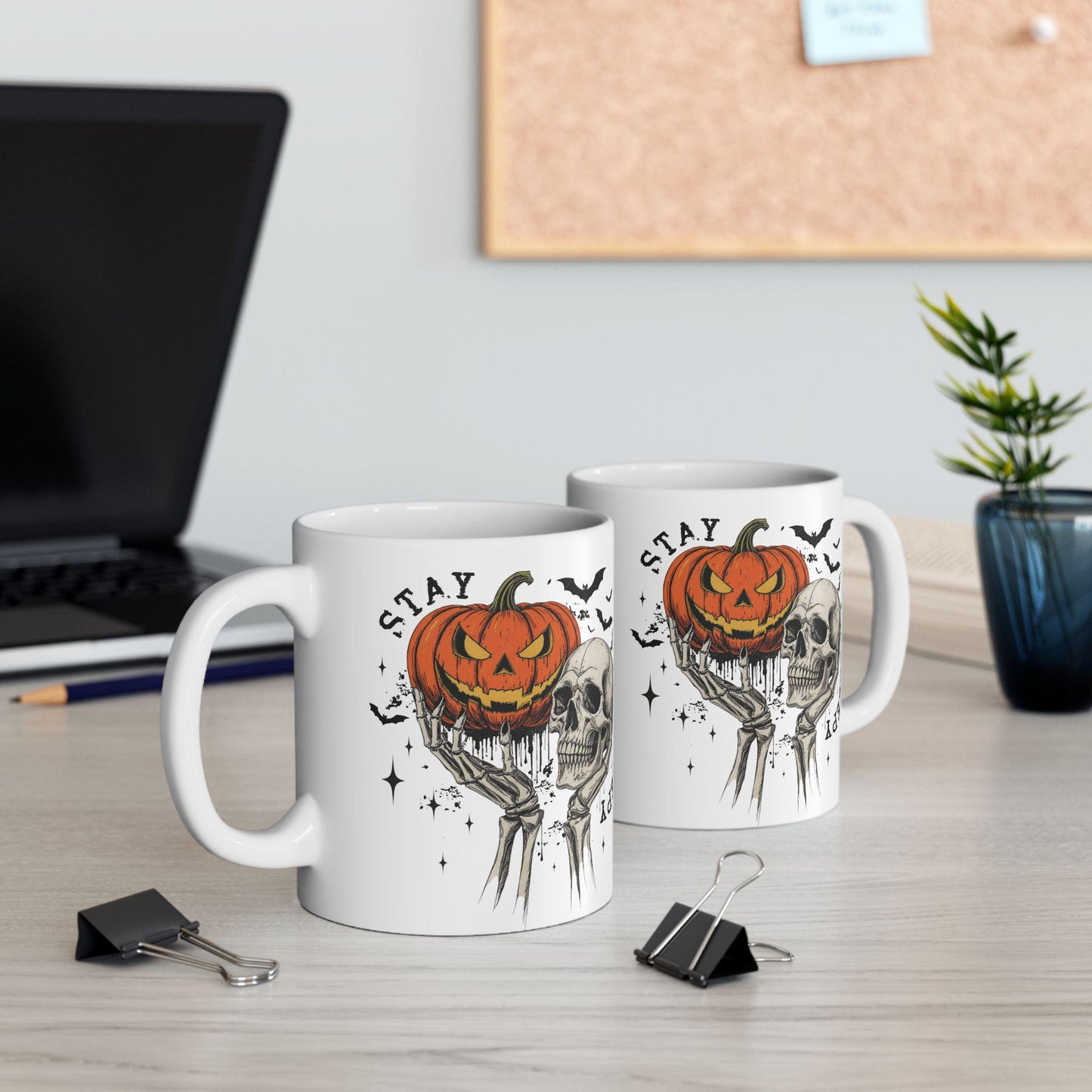 Spooky Halloween Mug, Skull and Pumpkin Design. Autumn Vibes Cup, Fall Decor, Halloween Kitchen