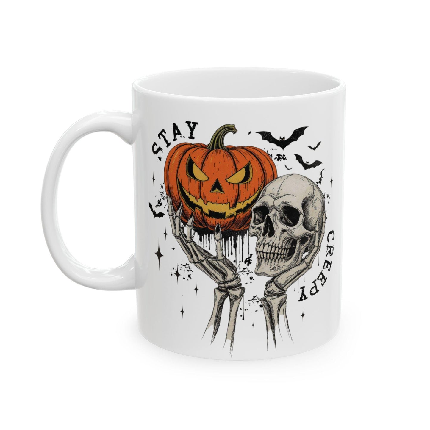 Spooky Halloween Mug, Skull and Pumpkin Design. Autumn Vibes Cup, Fall Decor, Halloween Kitchen
