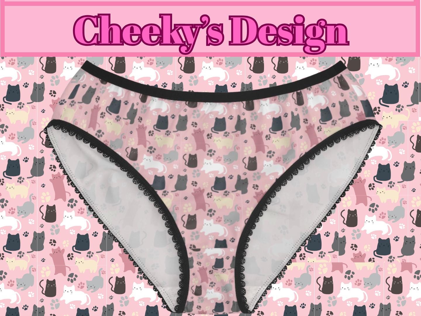 Adorable Pastel Cat Print Underwear: Comfy Kawaii Briefs for Women, Cute Lingerie Gift