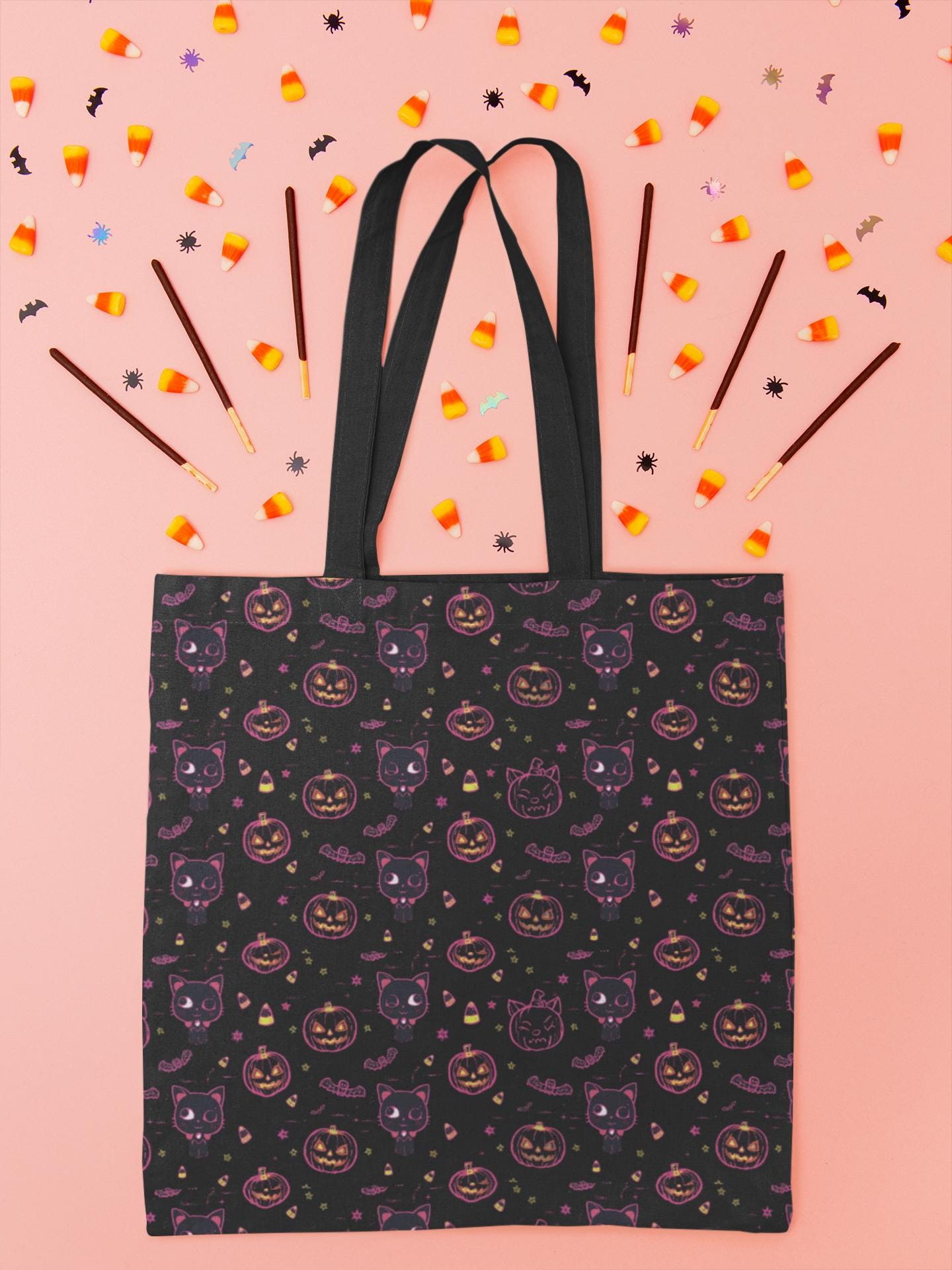 Kawaii Spooky Cat Halloween Tote Bag: Witchy Vibes