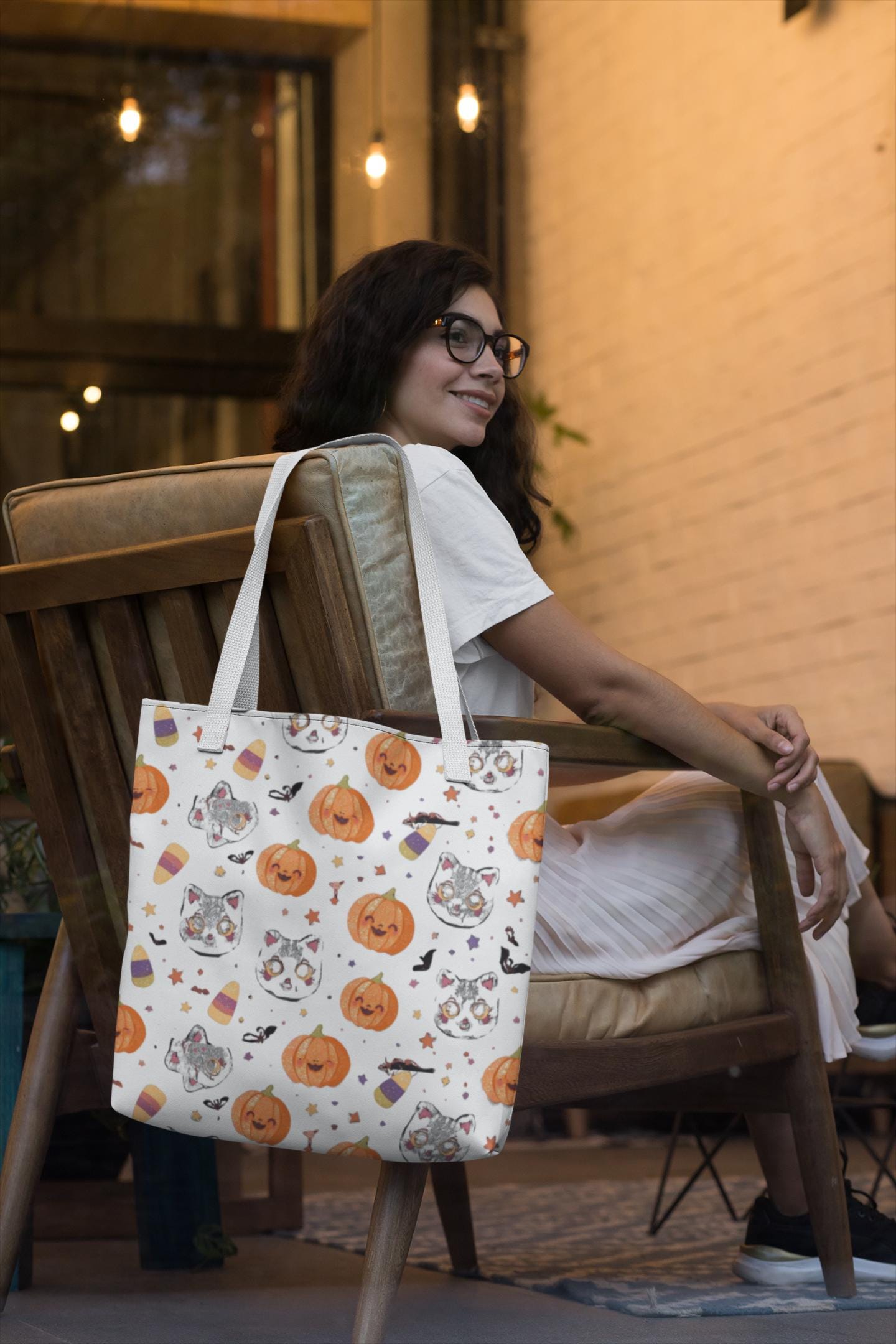 Halloween Cat & Pumpkin Tote Bag: Kawaii Fall Trick-or-Treat