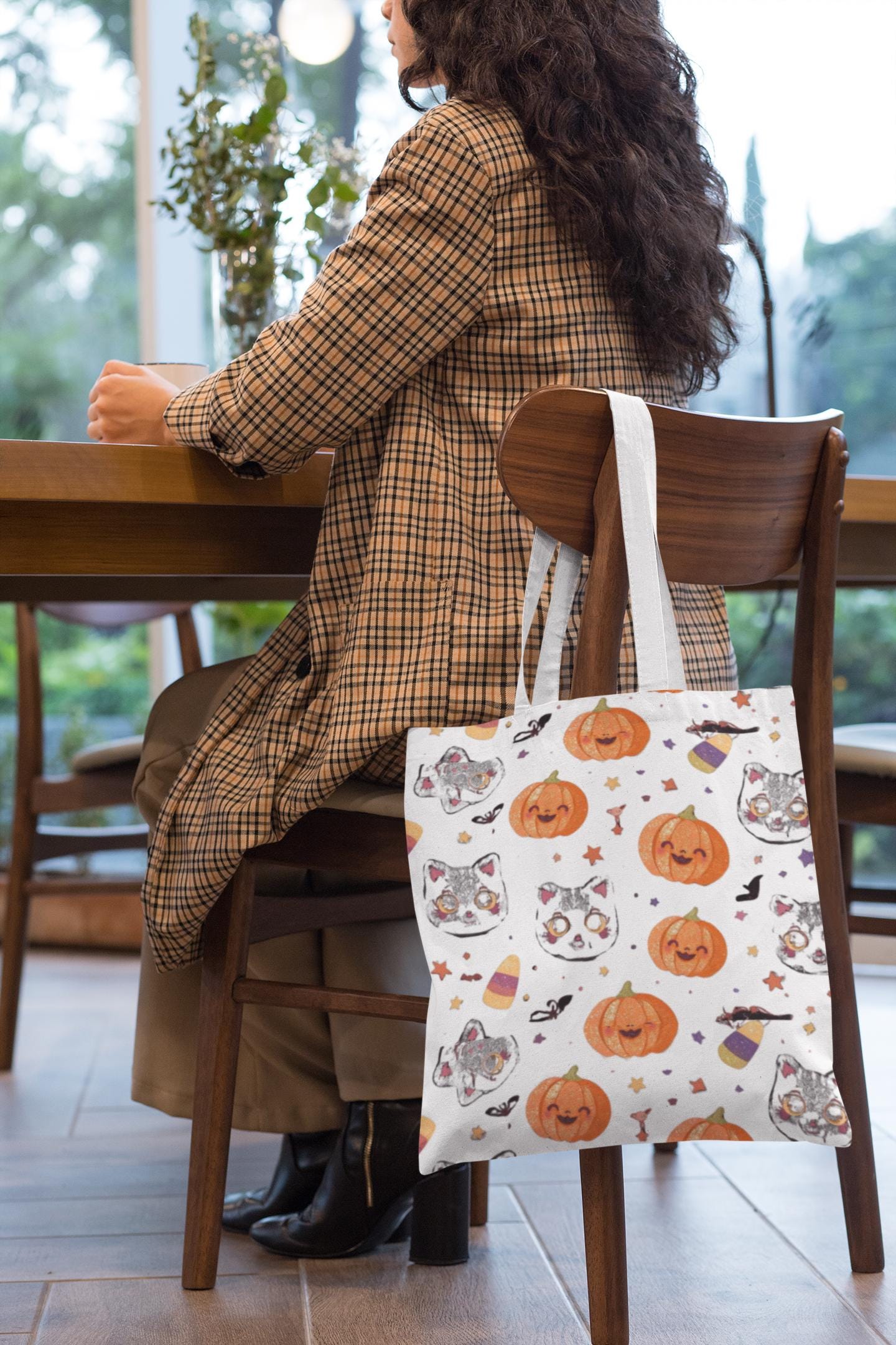 Halloween Cat & Pumpkin Tote Bag: Kawaii Fall Trick-or-Treat