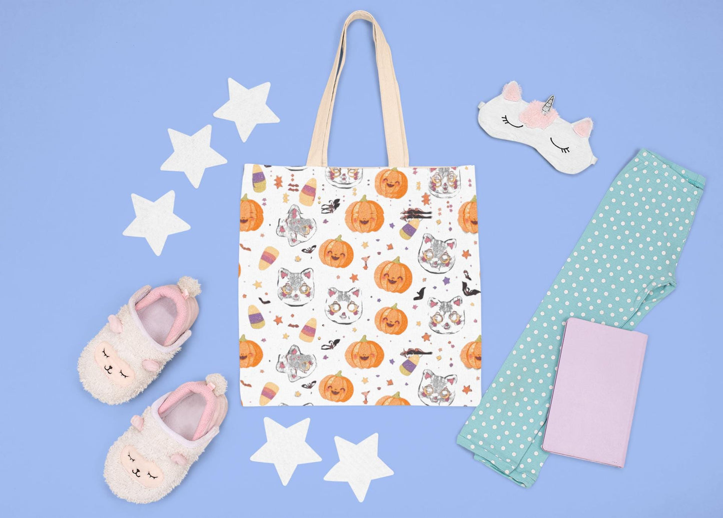 Halloween Cat & Pumpkin Tote Bag: Kawaii Fall Trick-or-Treat